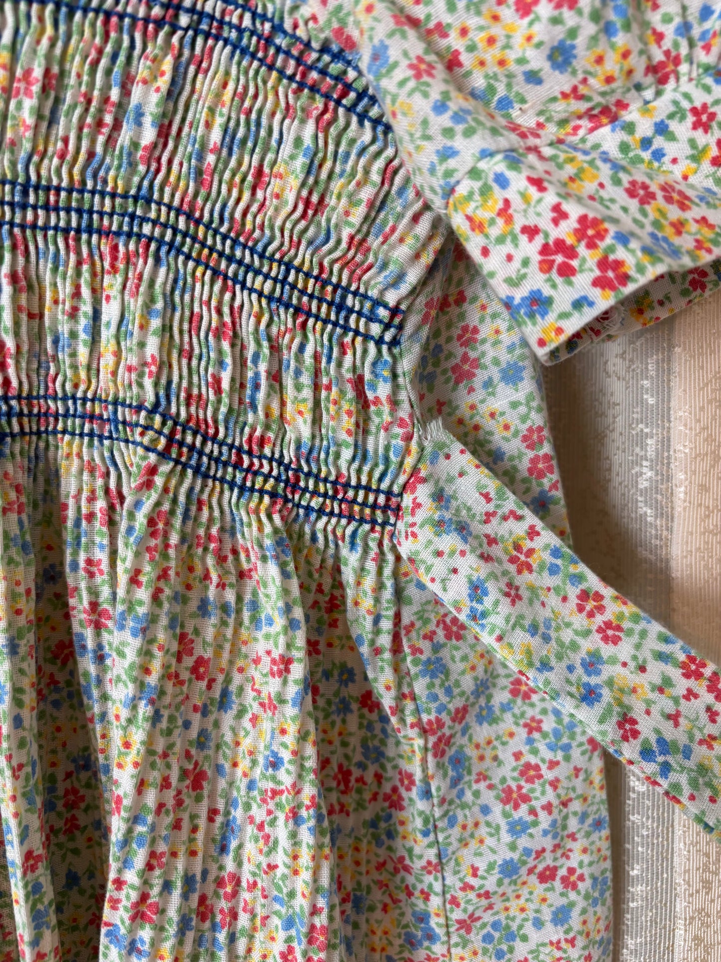 70s Sears floral smocked blouse