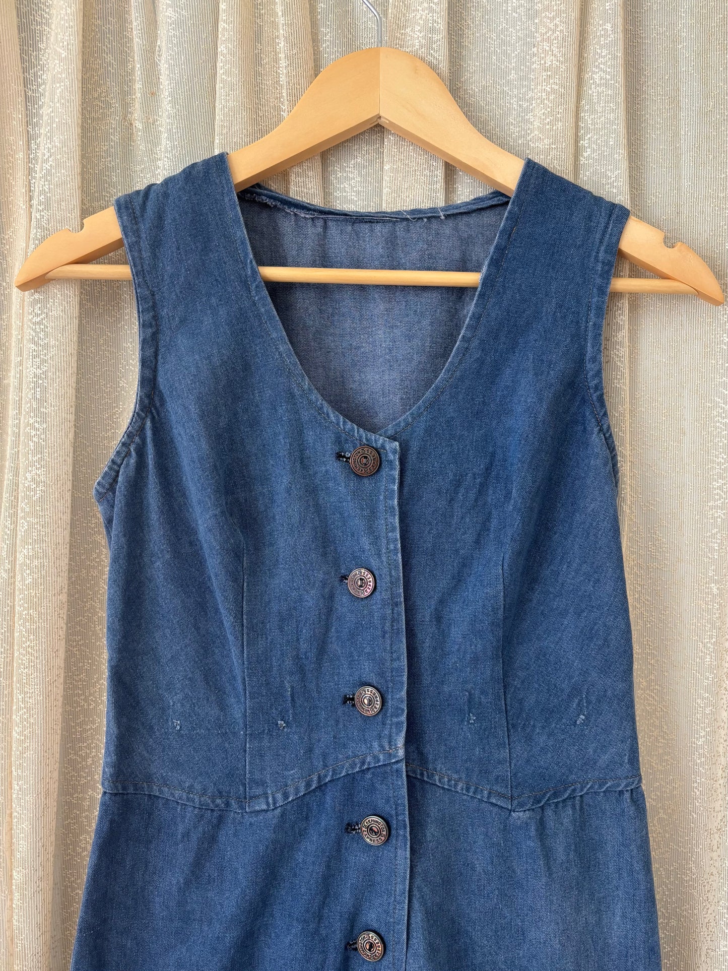 70s upcycled sleeveless denim jumpsuit