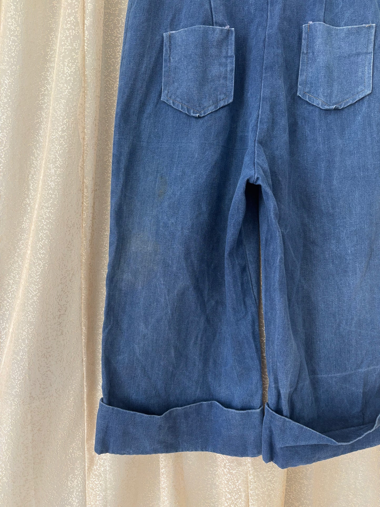 70s upcycled sleeveless denim jumpsuit
