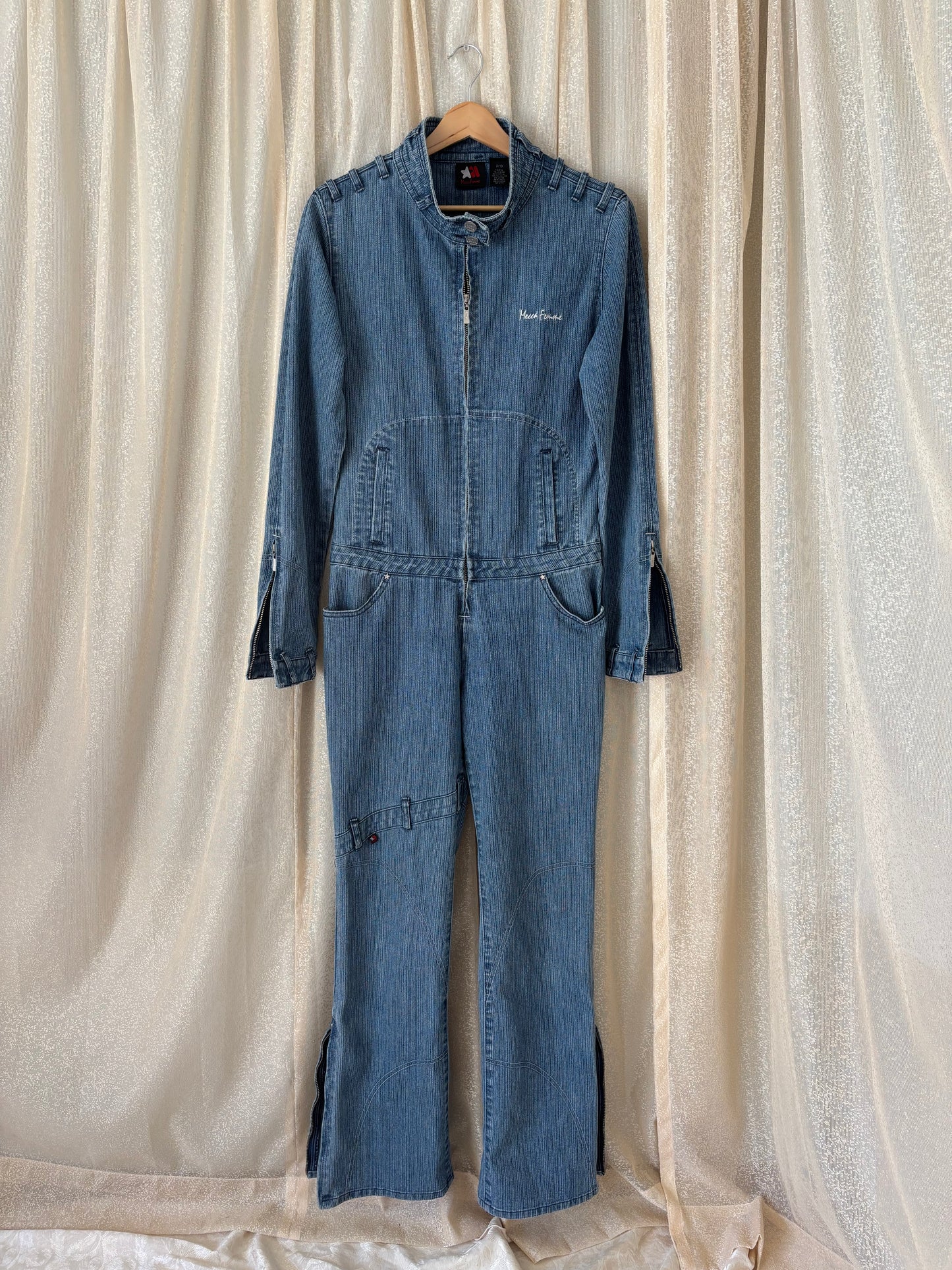 00s Mecca Femme denim pinstripe jumpsuit