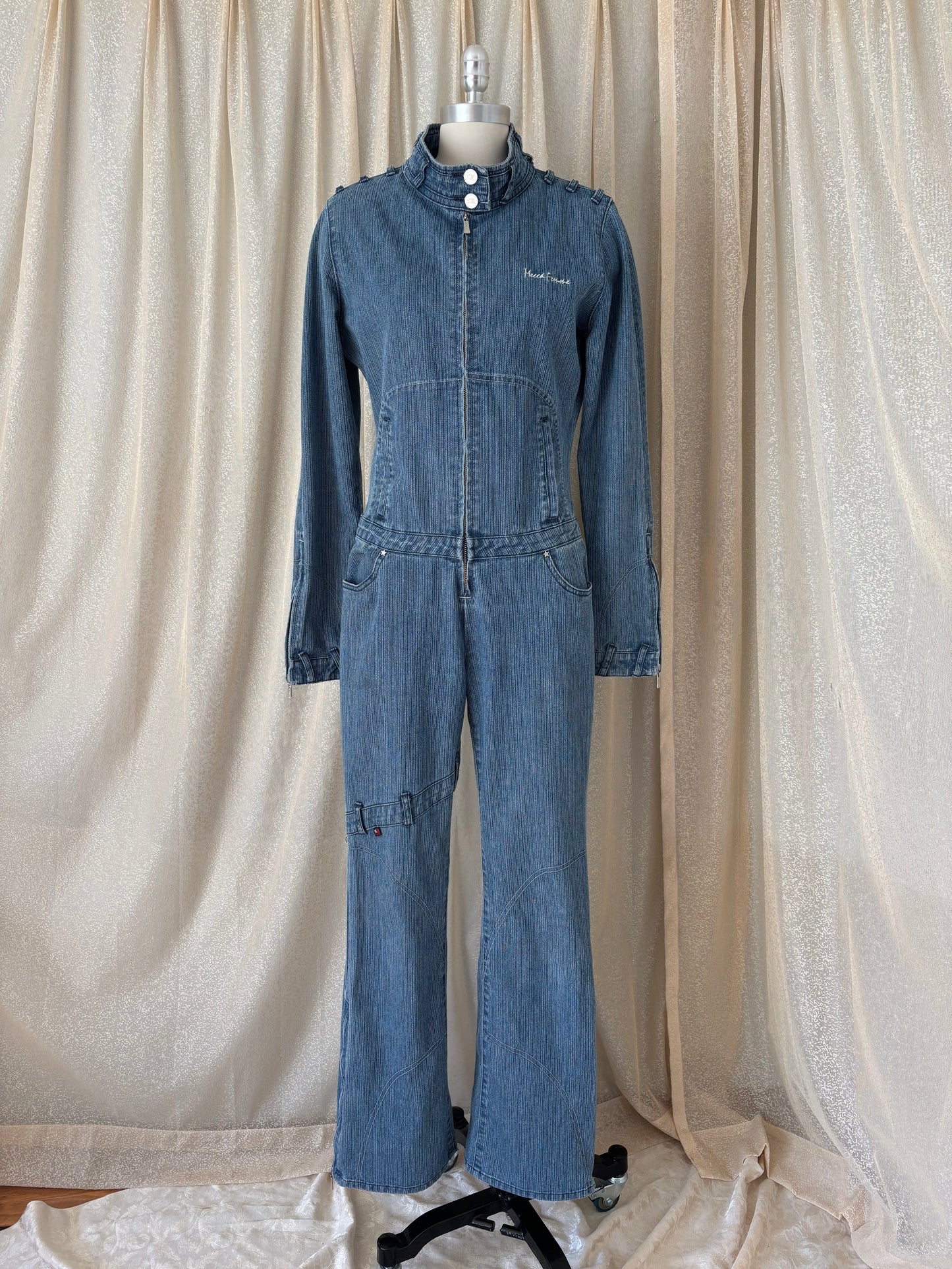 00s Mecca Femme denim pinstripe jumpsuit