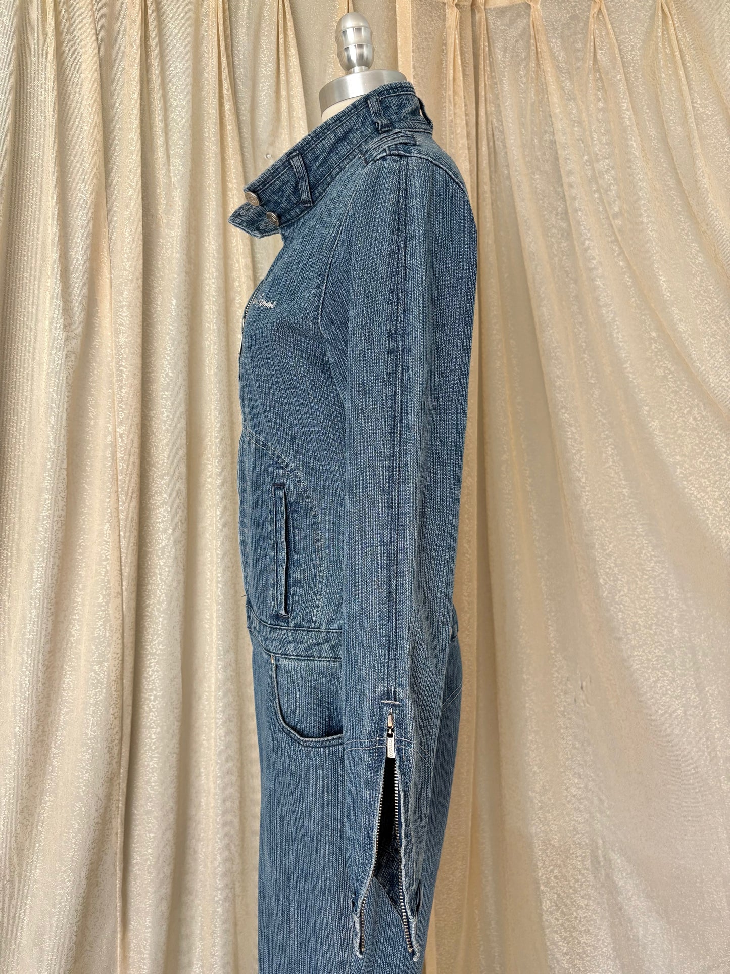 00s Mecca Femme denim pinstripe jumpsuit