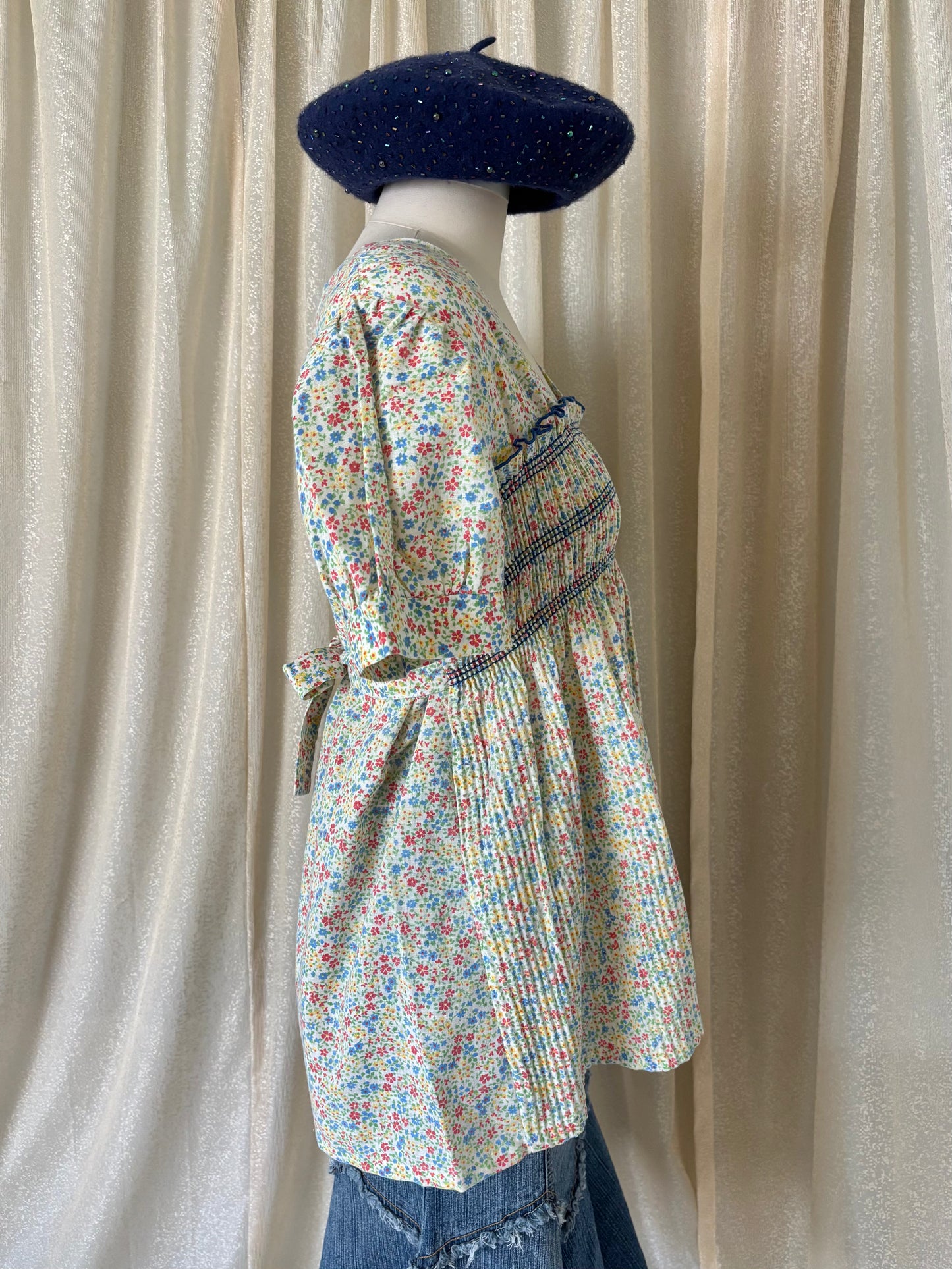 70s Sears floral smocked blouse