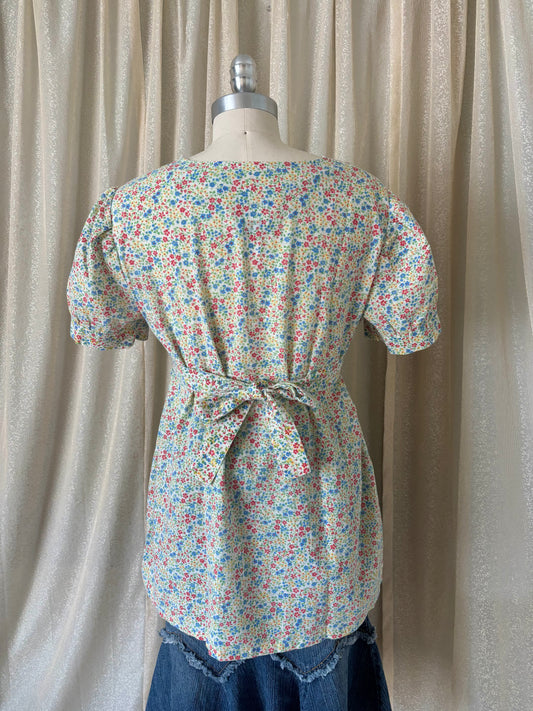 70s Sears floral smocked blouse