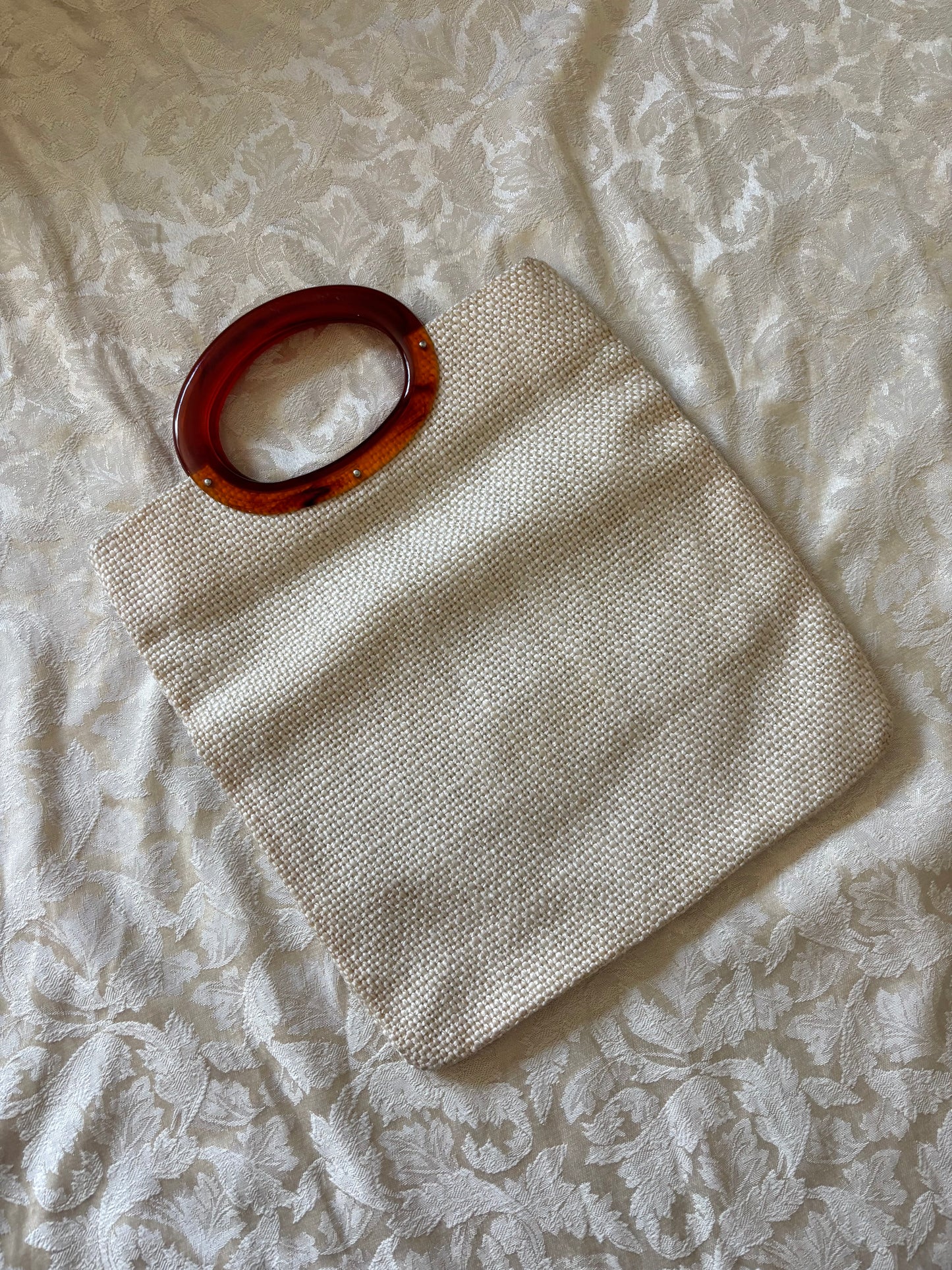 Needlepoint monogram woven bag