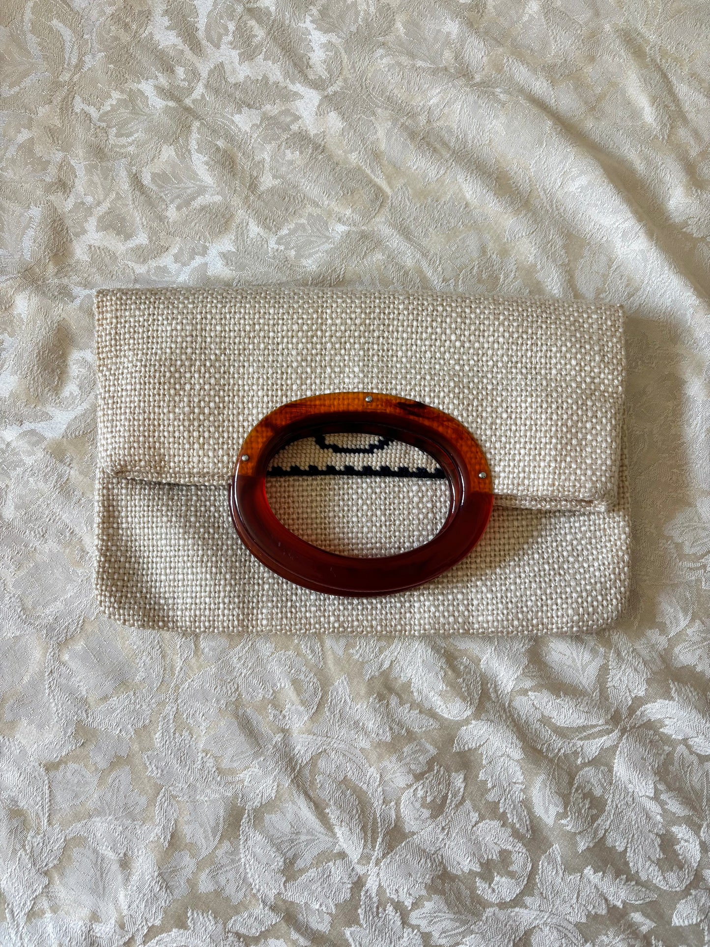 Needlepoint monogram woven bag