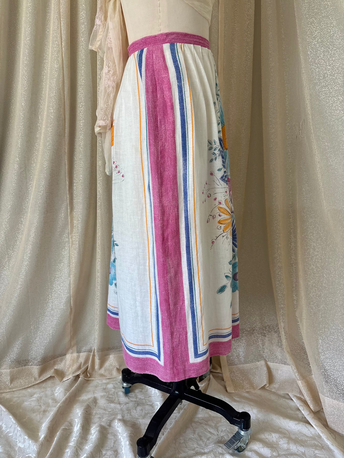 Vintage floral illustrated apron-style skirt