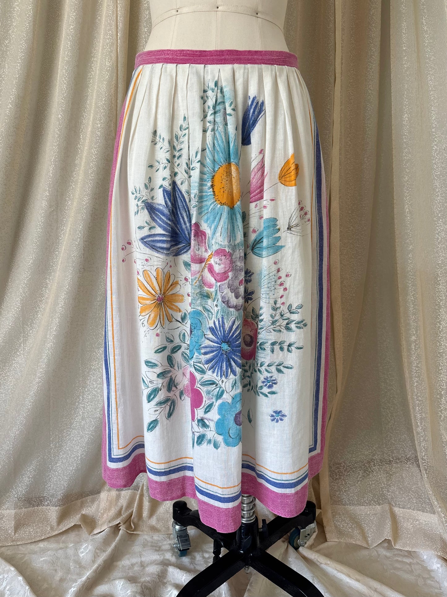 Vintage floral illustrated apron-style skirt
