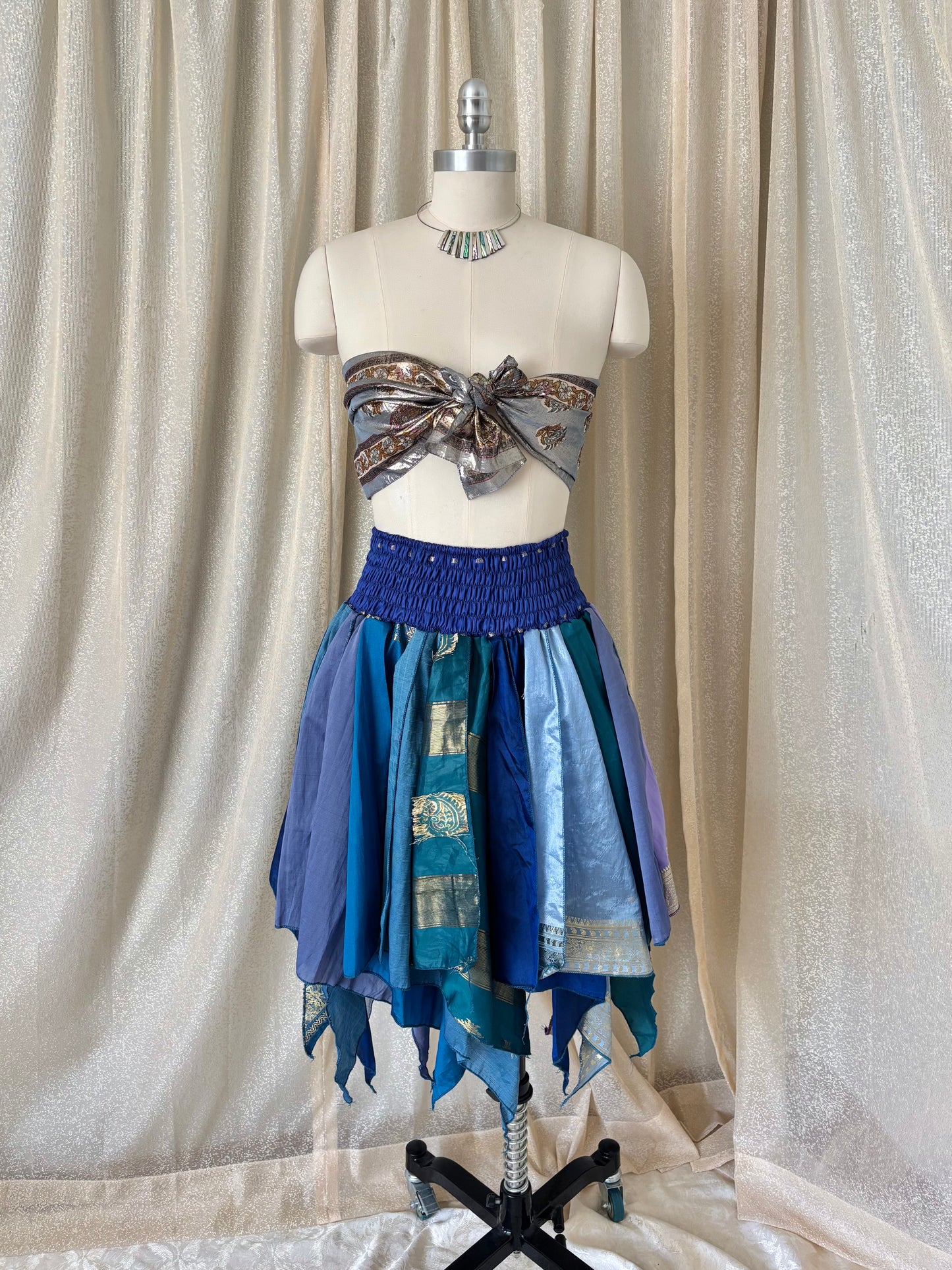 India silk patchwork sari skirt