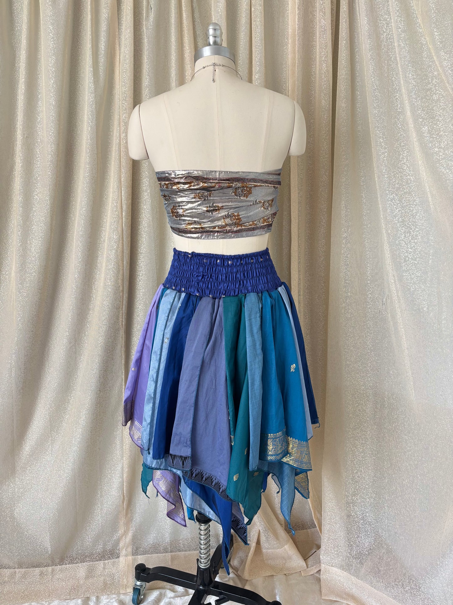 India silk patchwork sari skirt