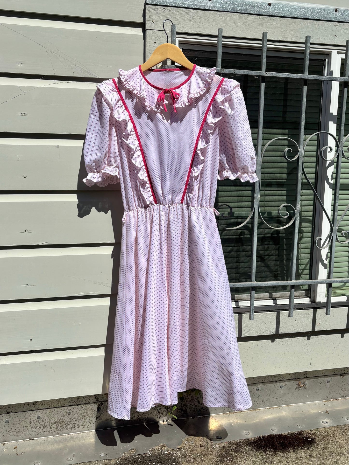 Vintage pink polka dot prairie dress