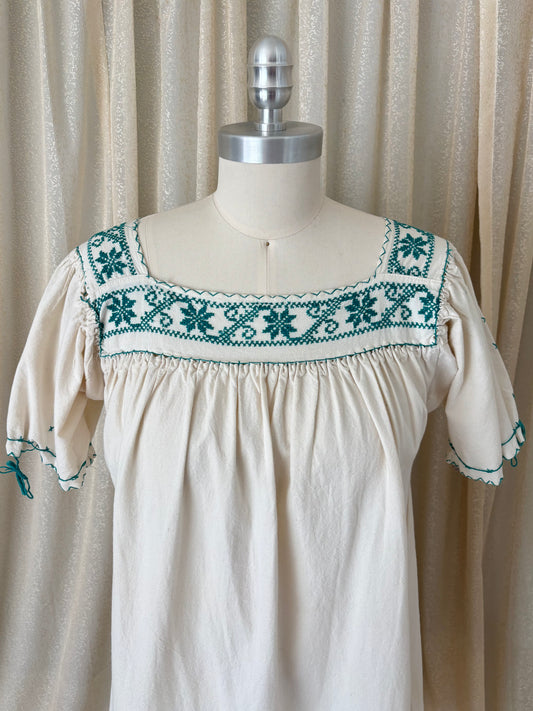 70s cotton embroidered peasant dress
