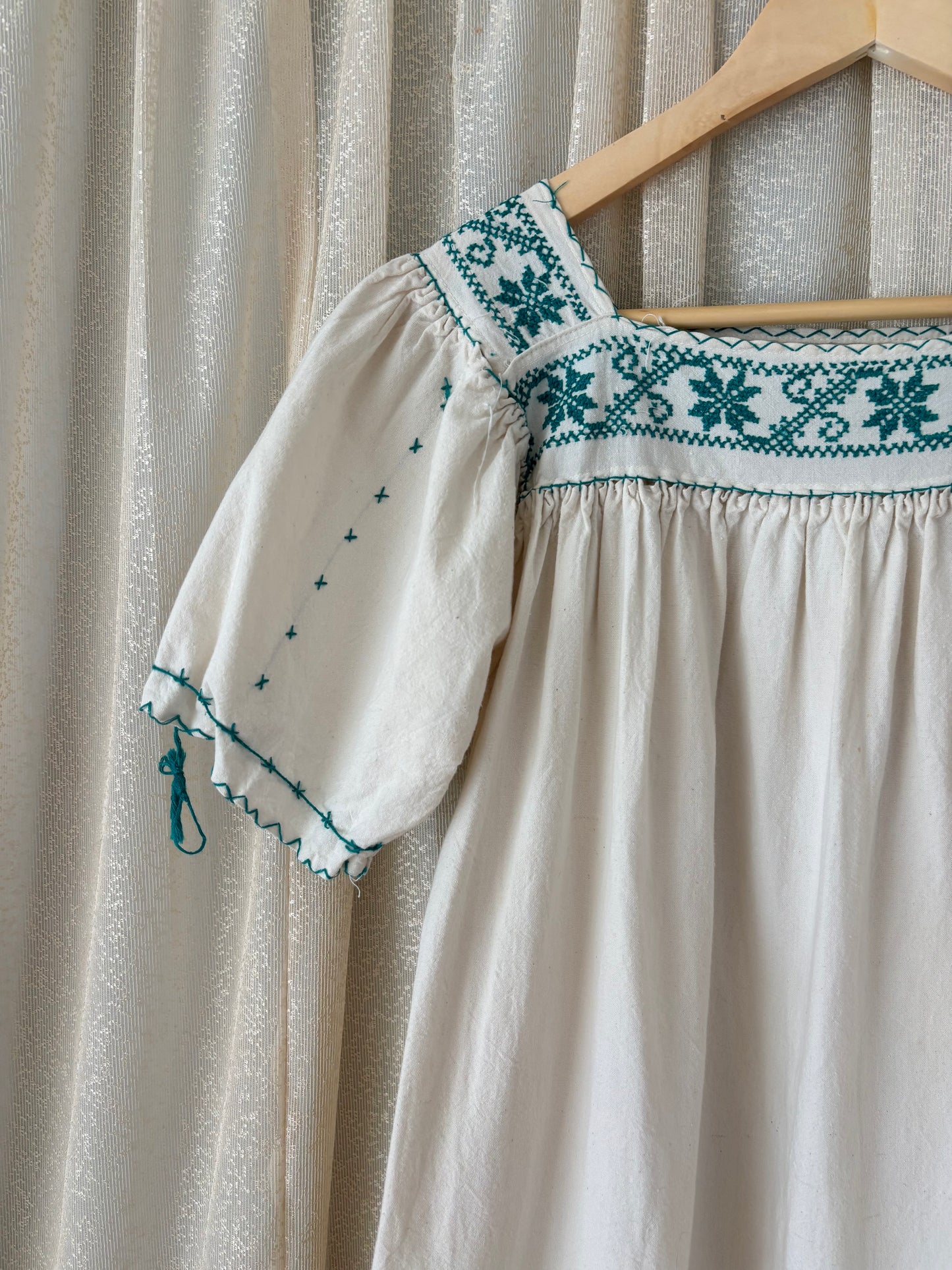 70s cotton embroidered peasant dress