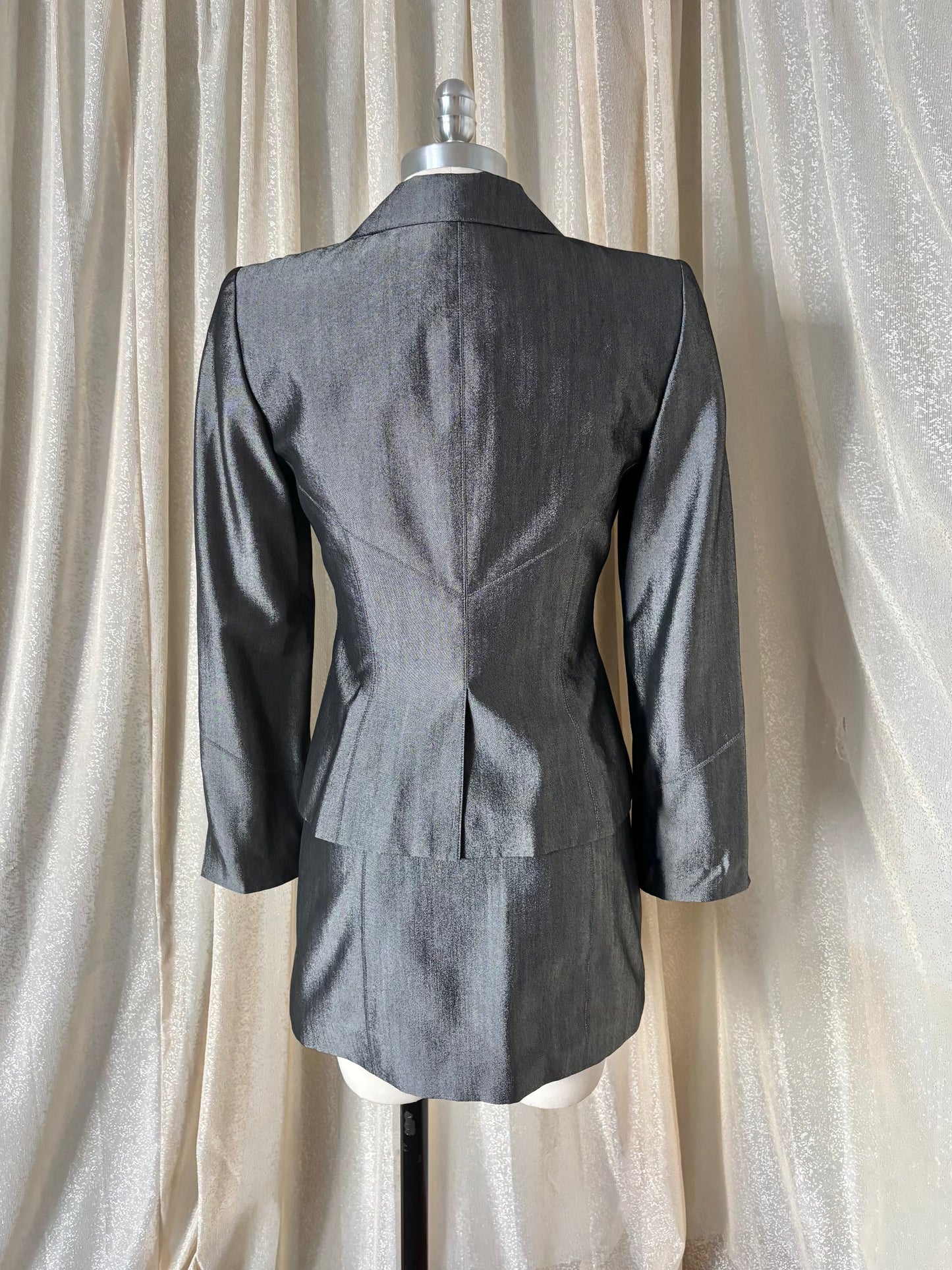 00s bebe iridescent mini skirt suit