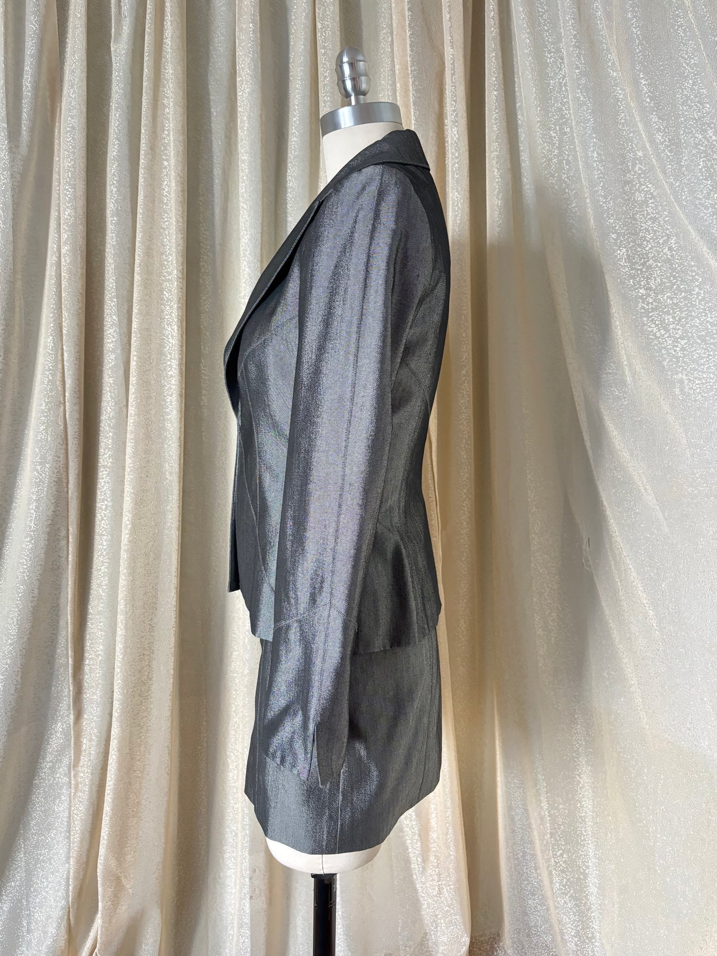 00s bebe iridescent mini skirt suit