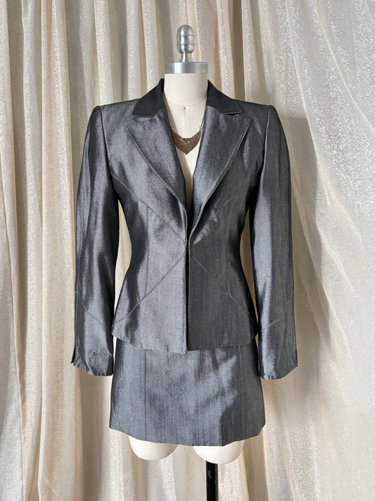 00s bebe iridescent mini skirt suit
