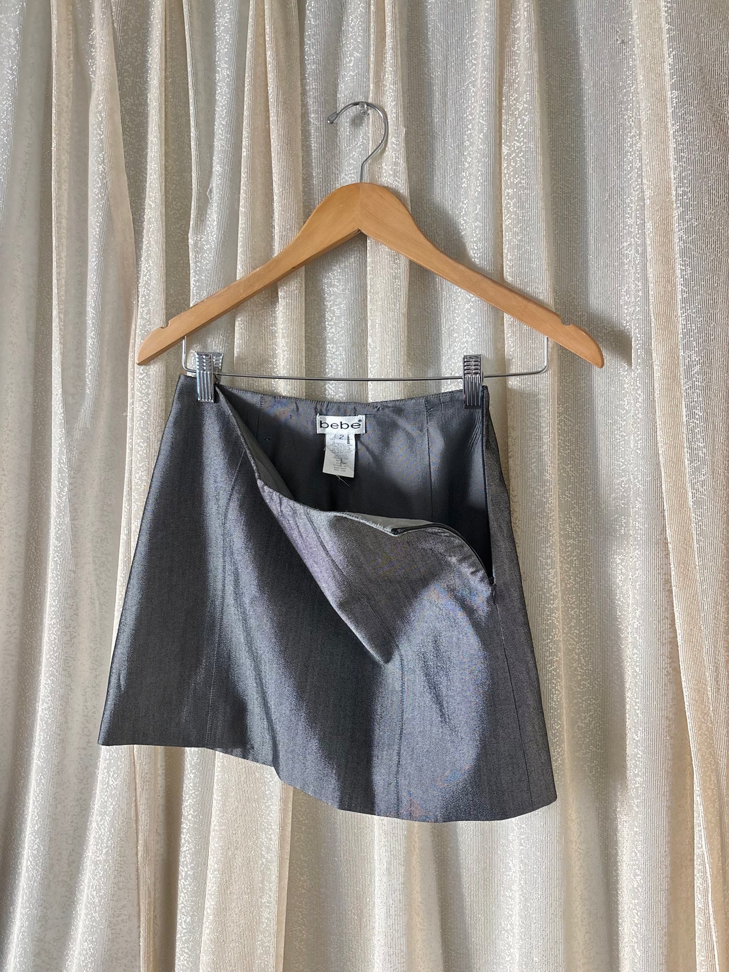 00s bebe iridescent mini skirt suit