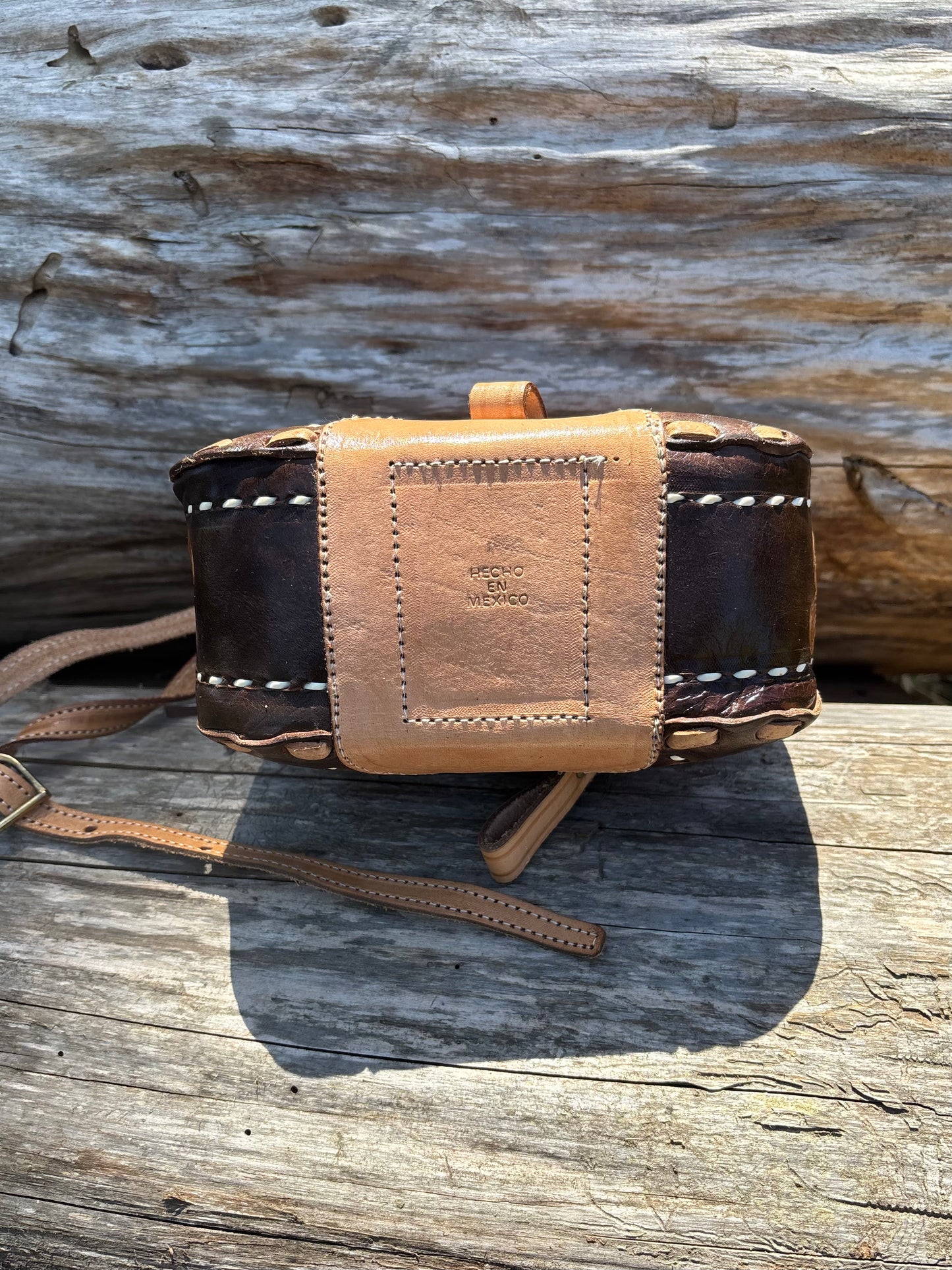70s two-tone leather Western saddle crossbody