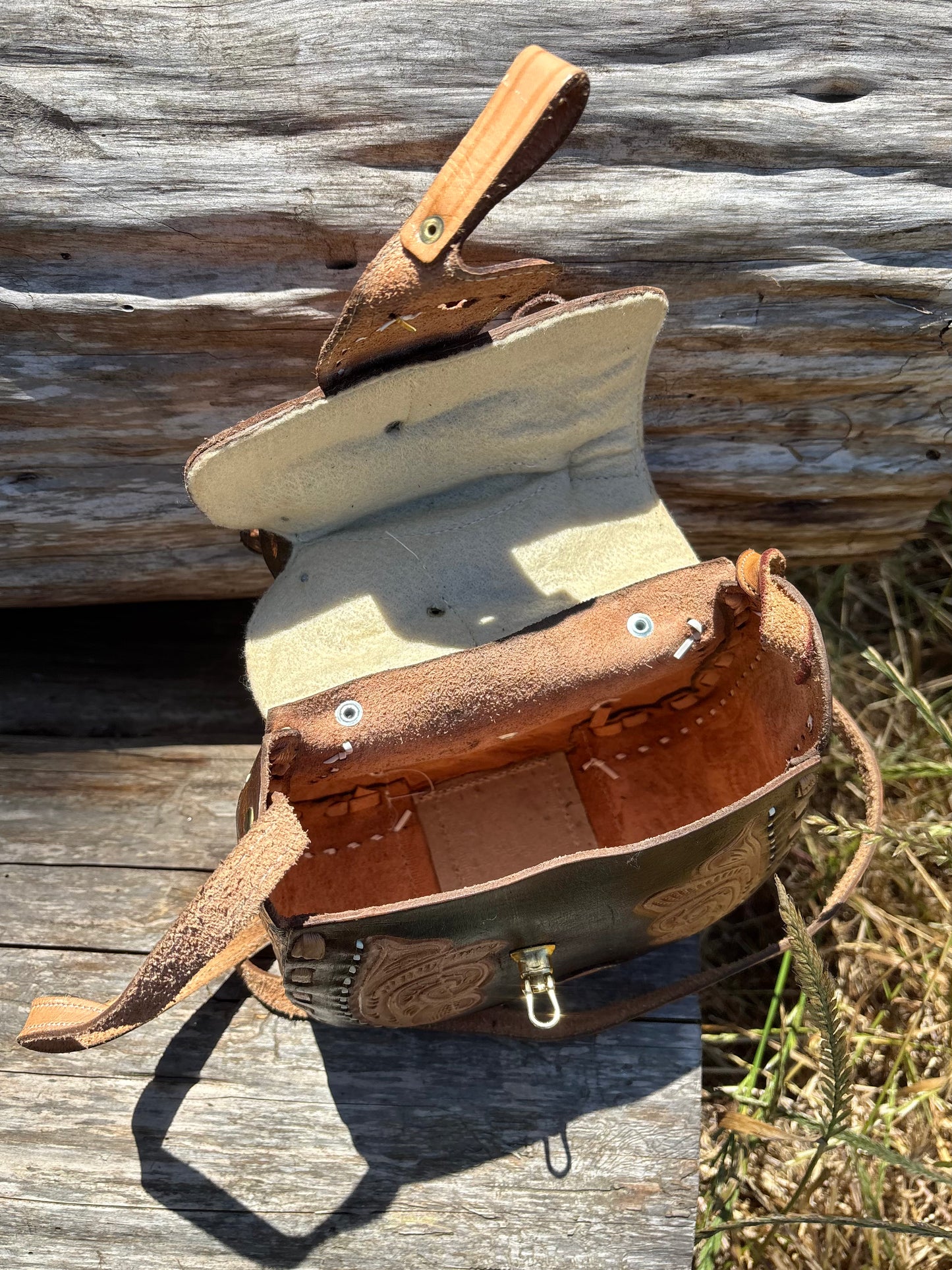 70s two-tone leather Western saddle crossbody