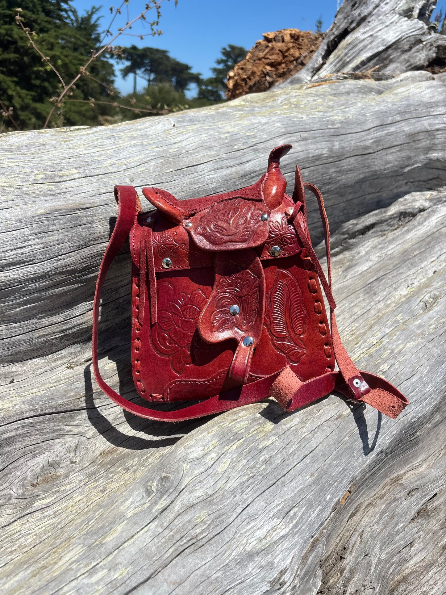 Vintage oxblood leather Western saddle crossbody