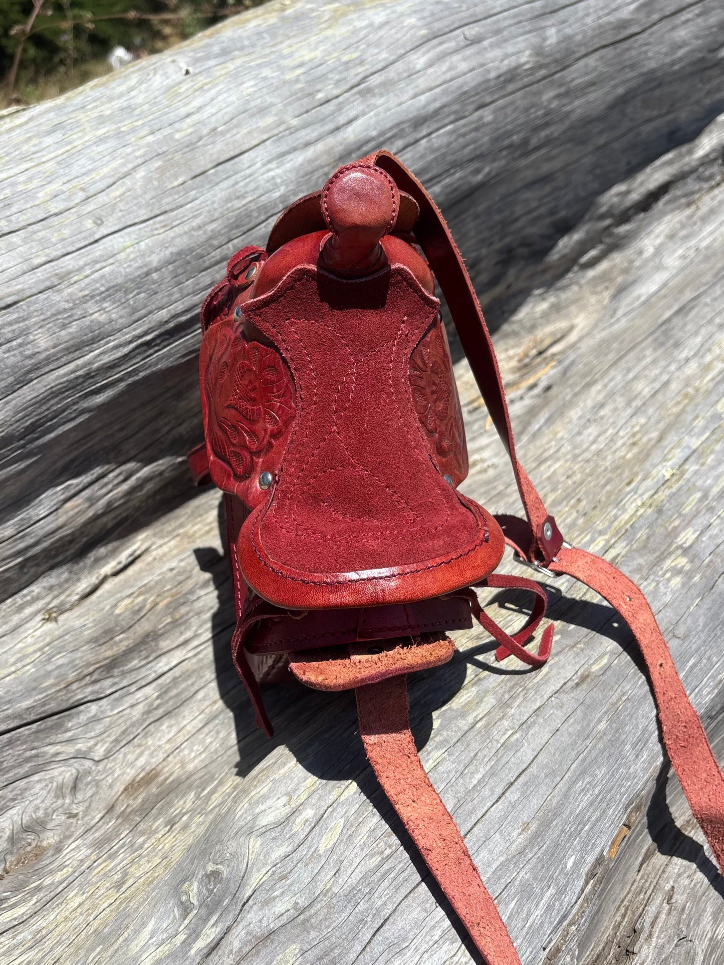 Vintage oxblood leather Western saddle crossbody