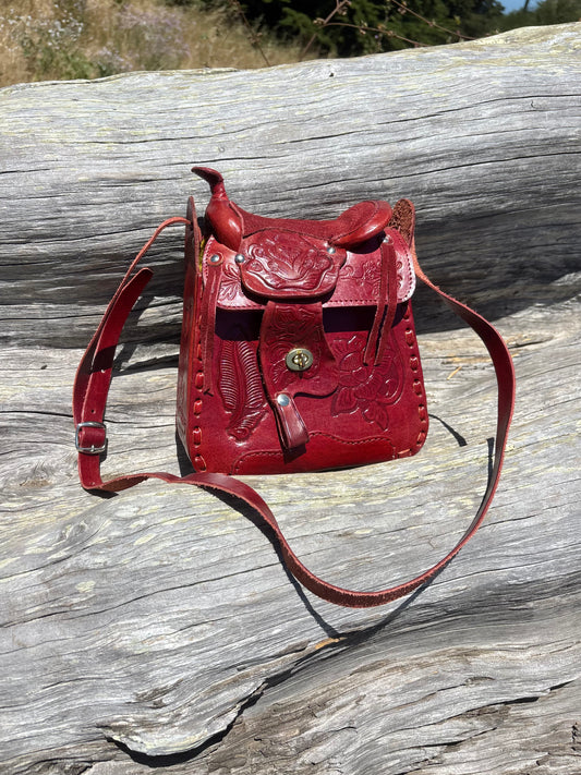 Vintage oxblood leather Western saddle crossbody