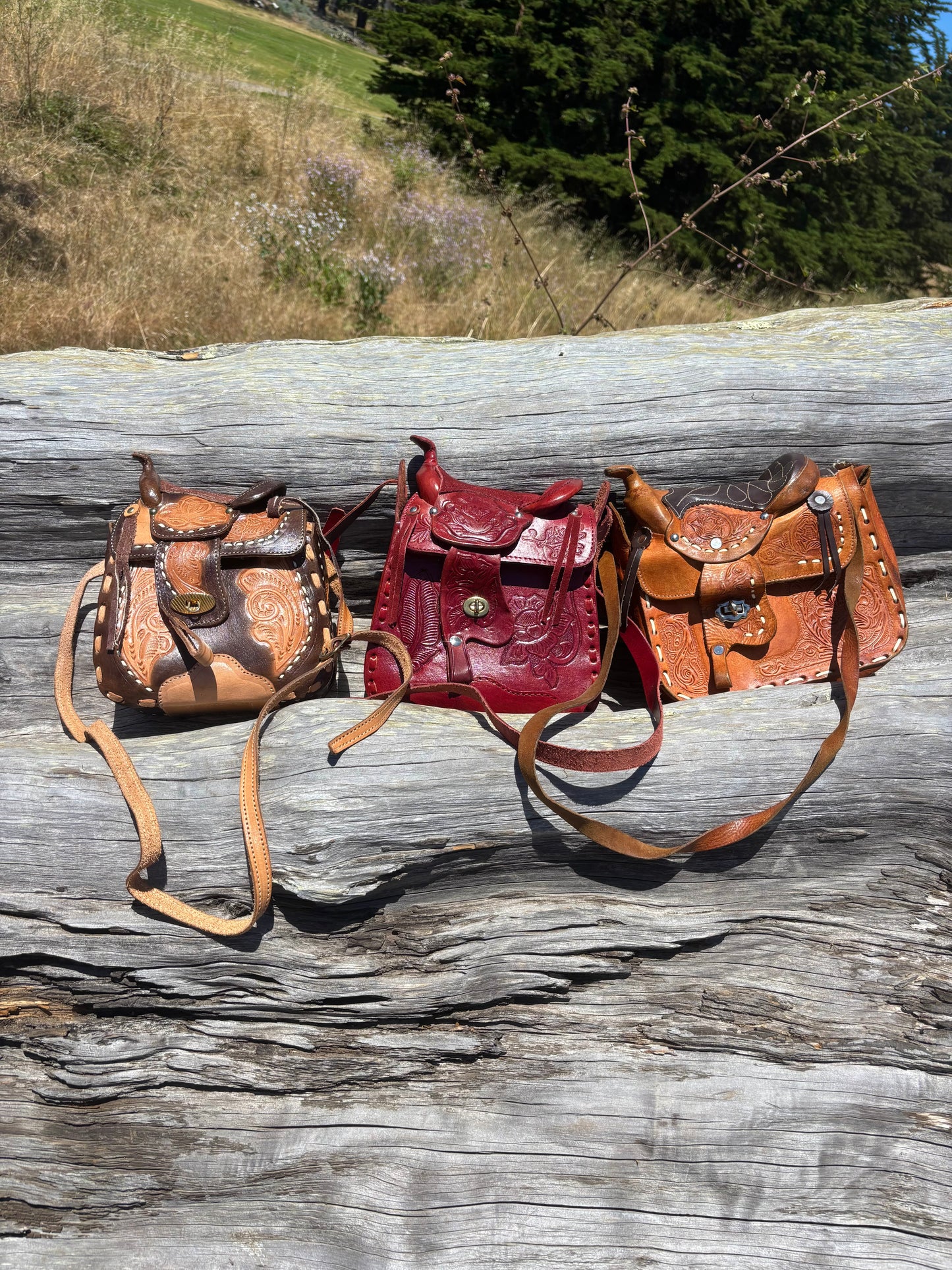 Vintage brown leather Western saddle crossbody