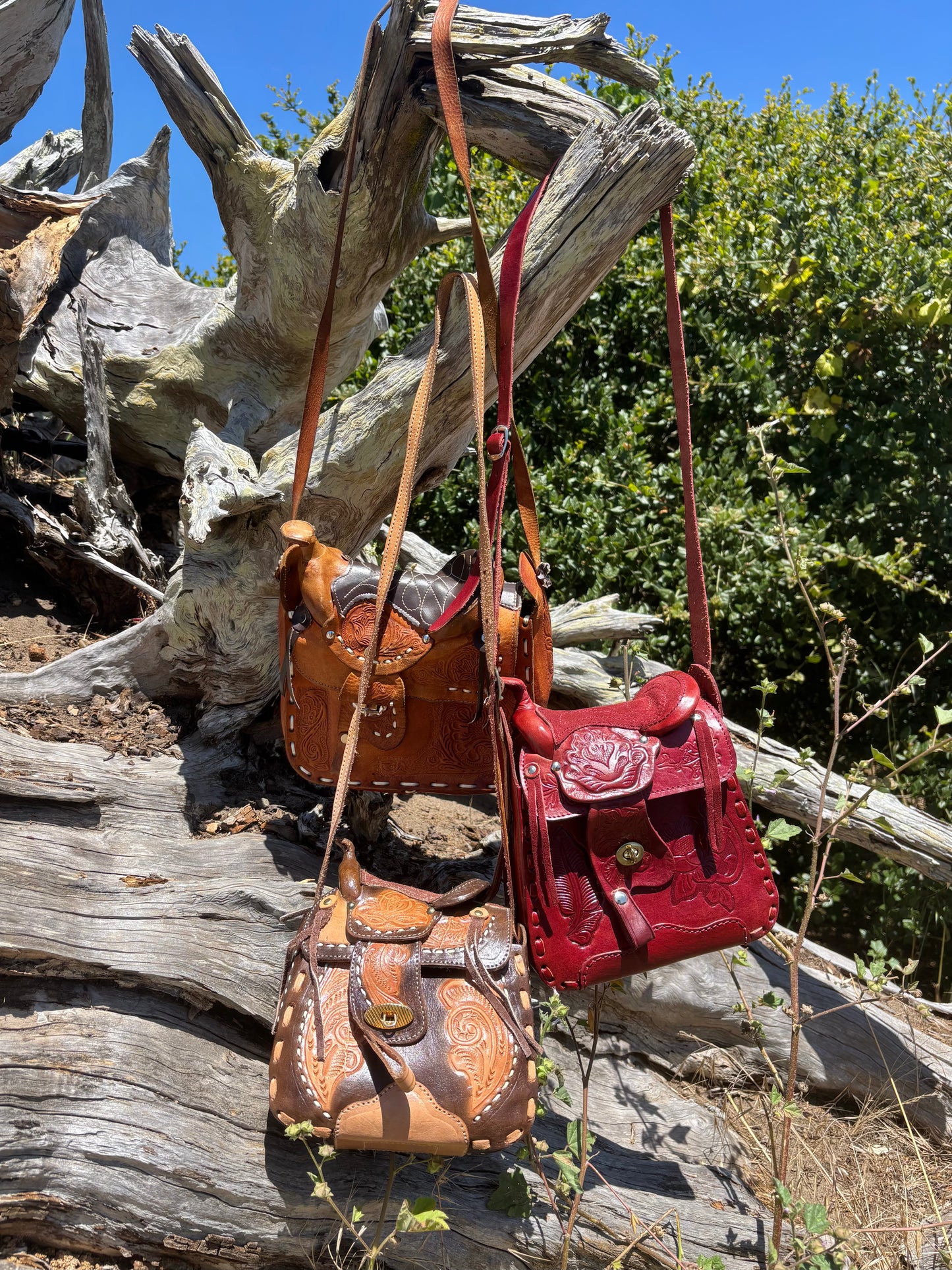 Vintage oxblood leather Western saddle crossbody