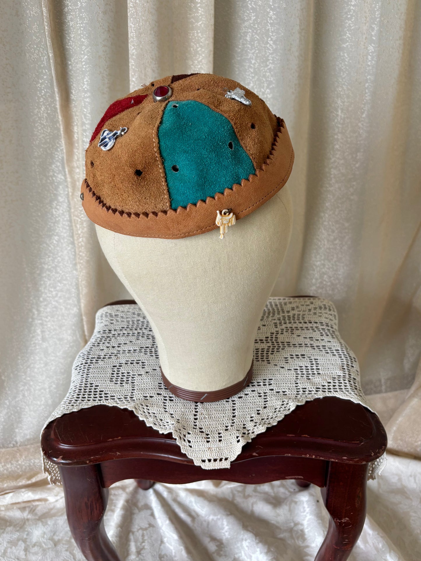 40s/50s personalized suede whoopee cap with charms