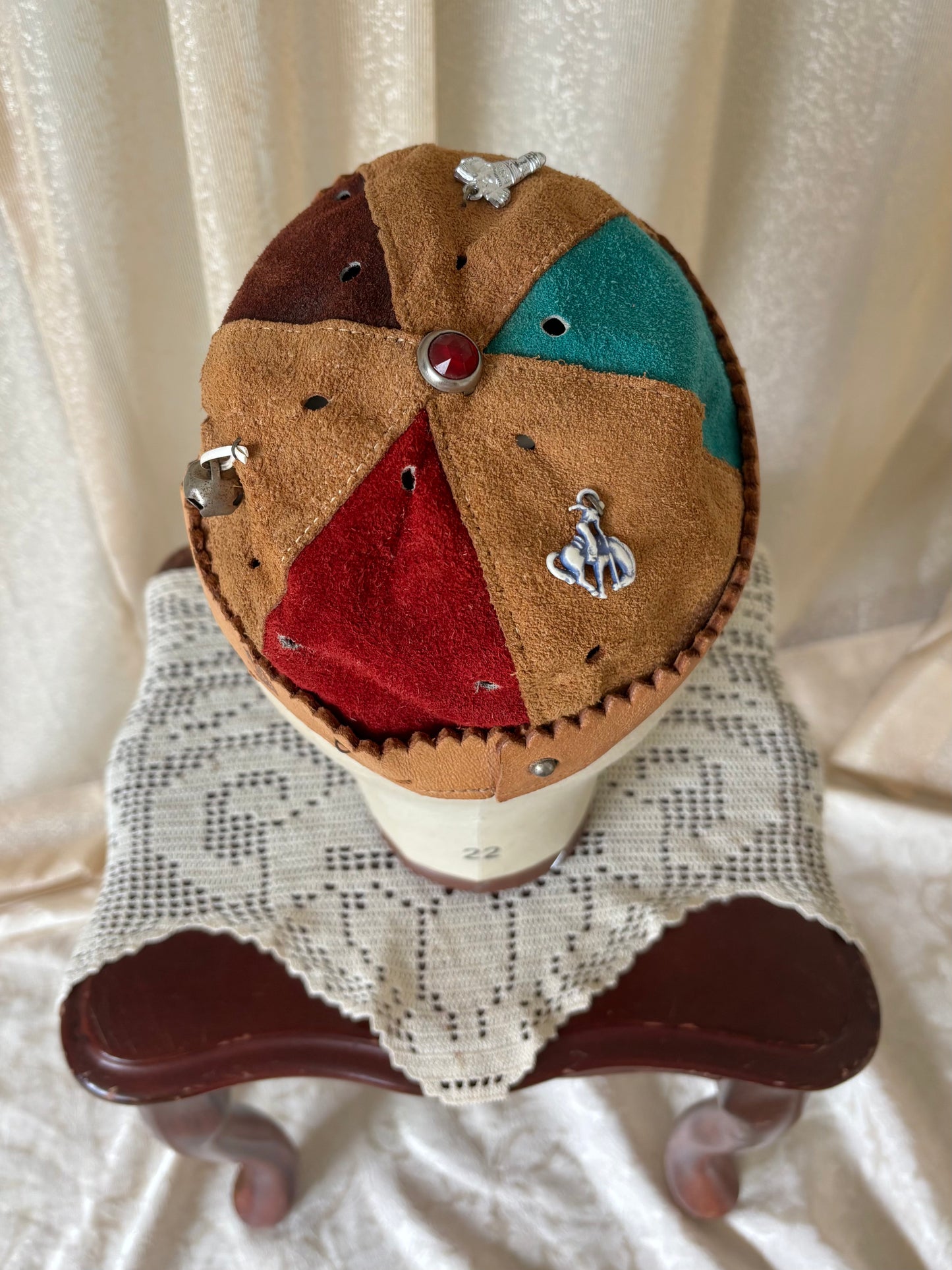 40s/50s personalized suede whoopee cap with charms
