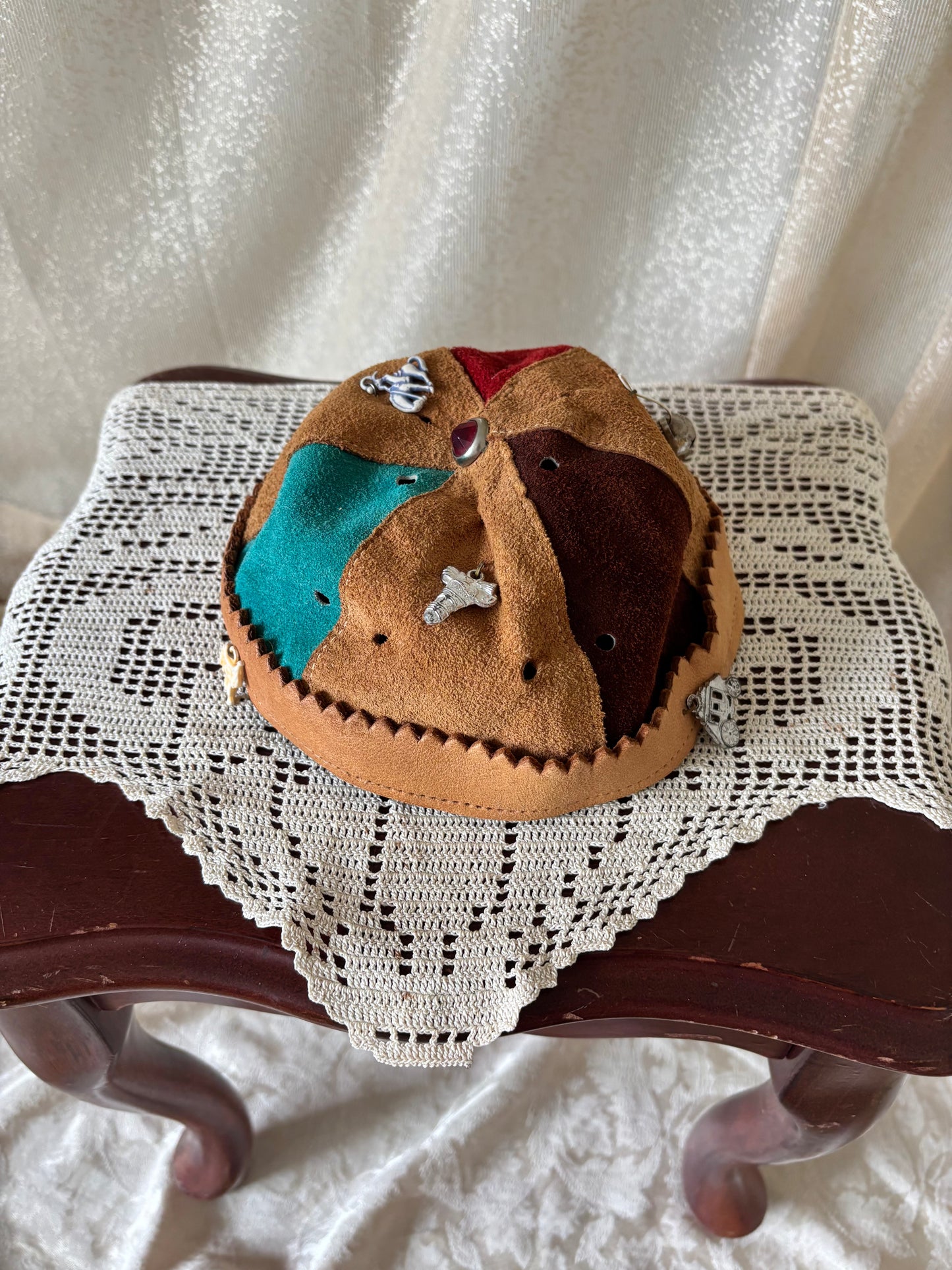 40s/50s personalized suede whoopee cap with charms