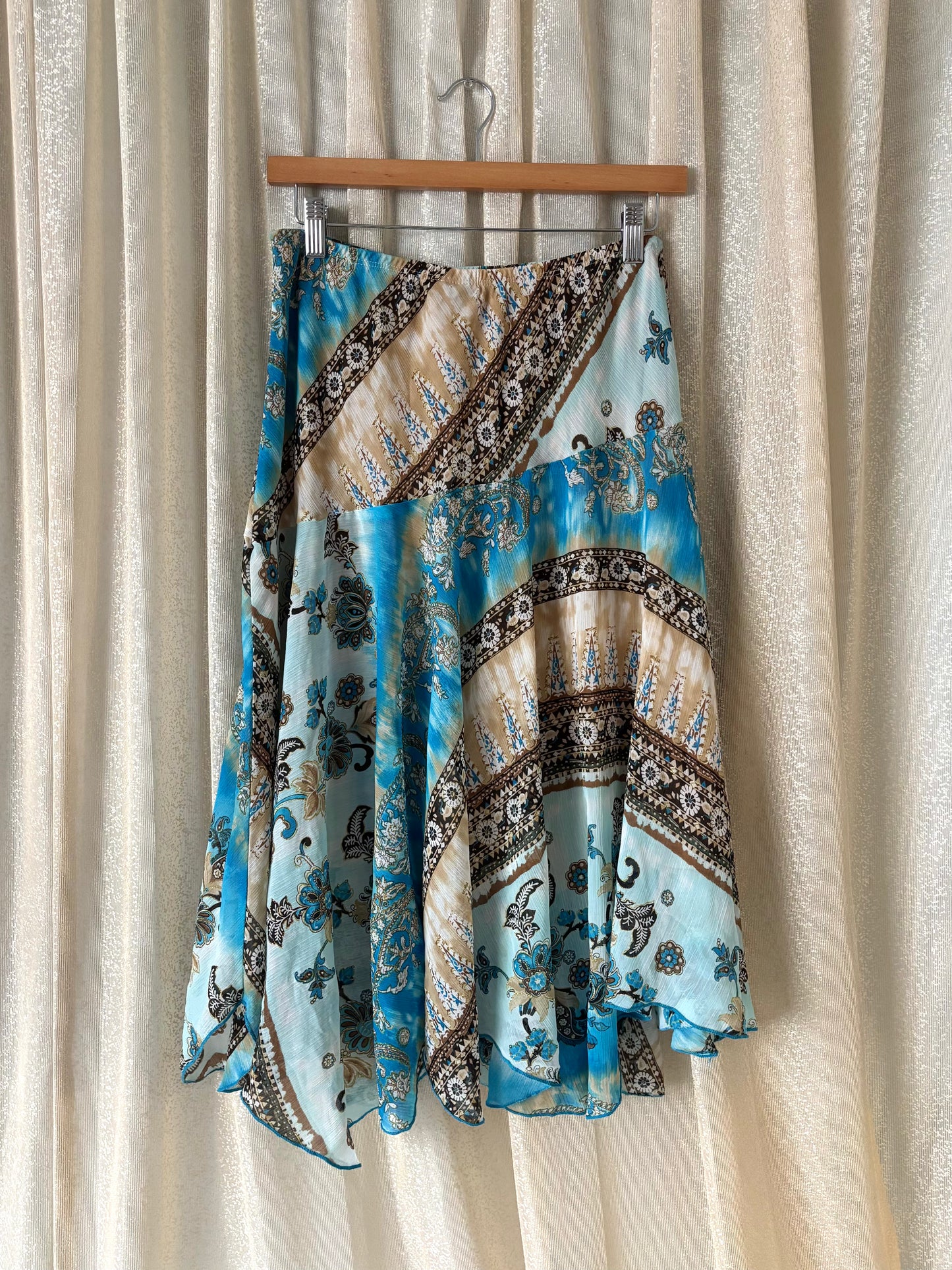 Flowy blue & brown midi skirt