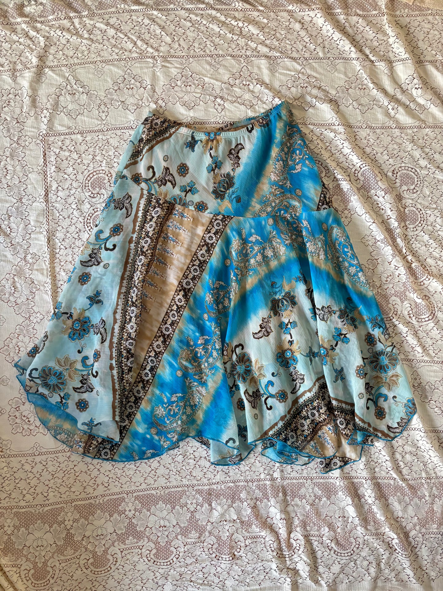 Flowy blue & brown midi skirt