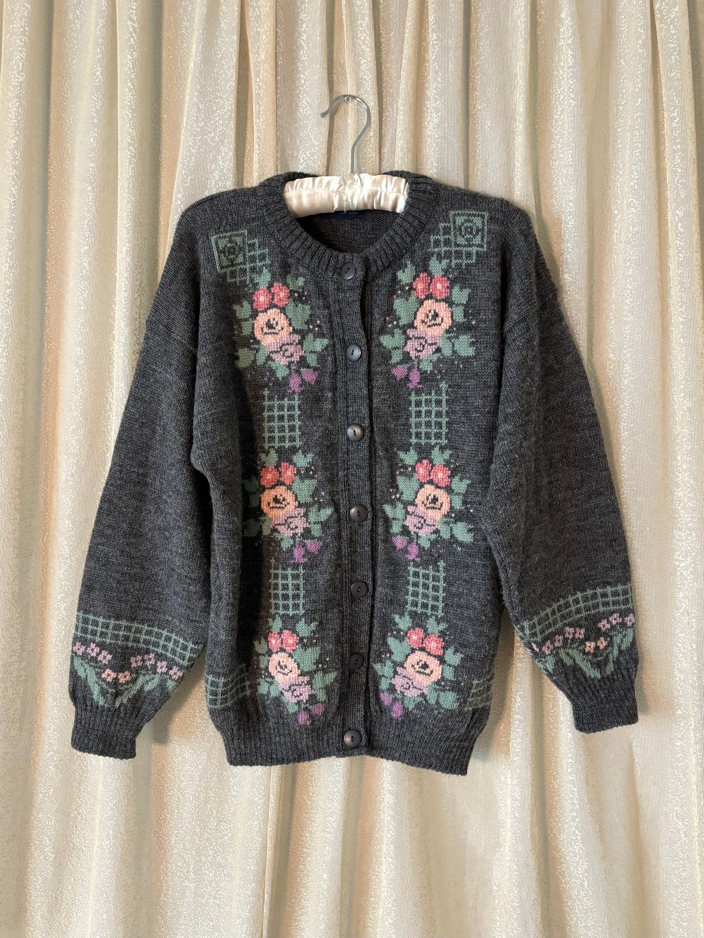 80s wool embroidered cardigan