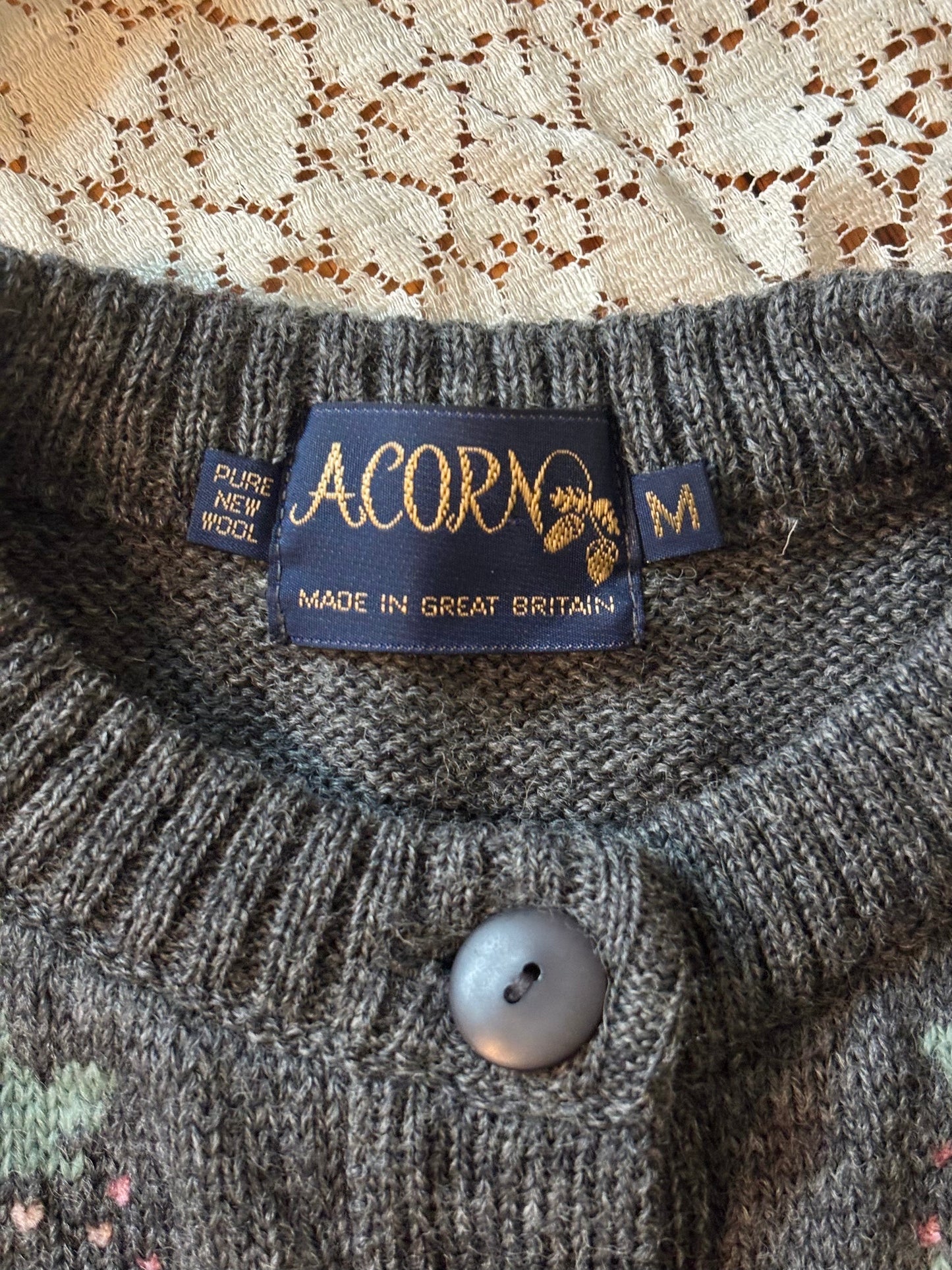 80s wool embroidered cardigan