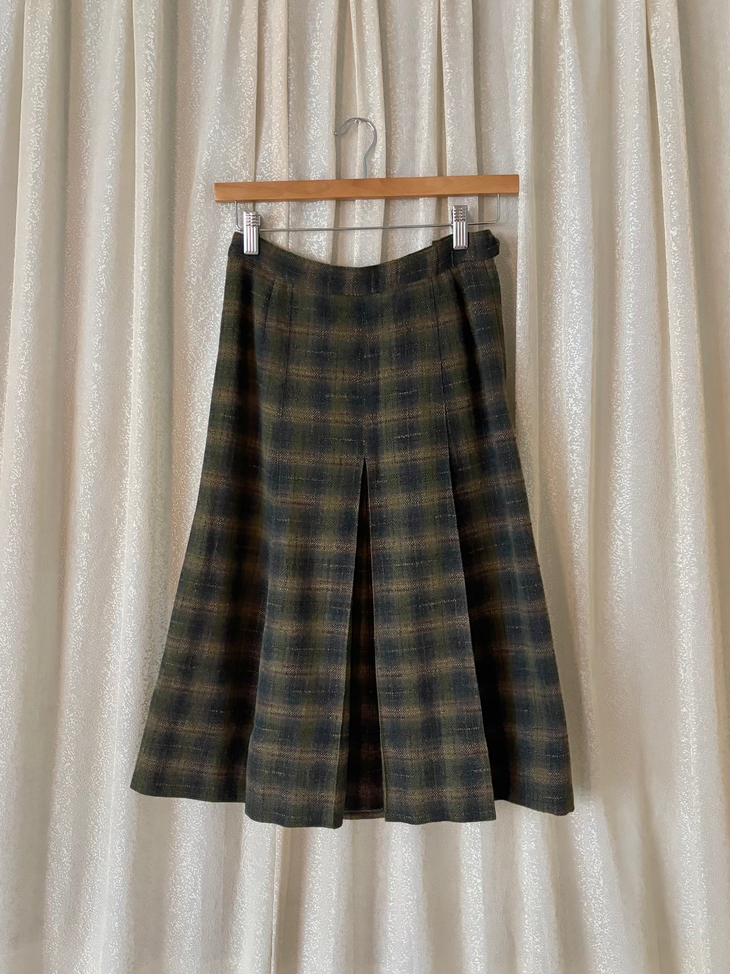 Vintage wool plaid midi skirt