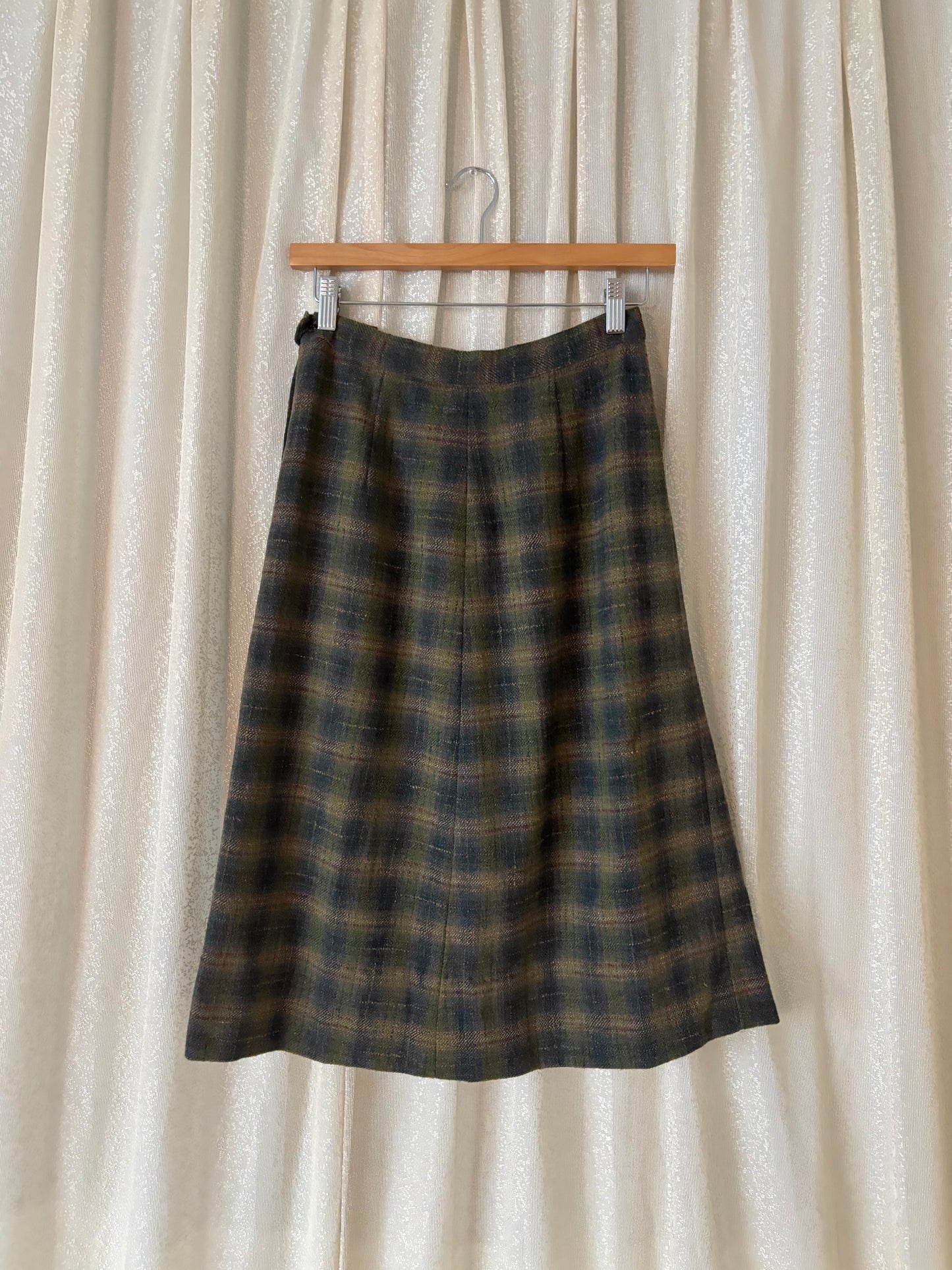 Vintage wool plaid midi skirt