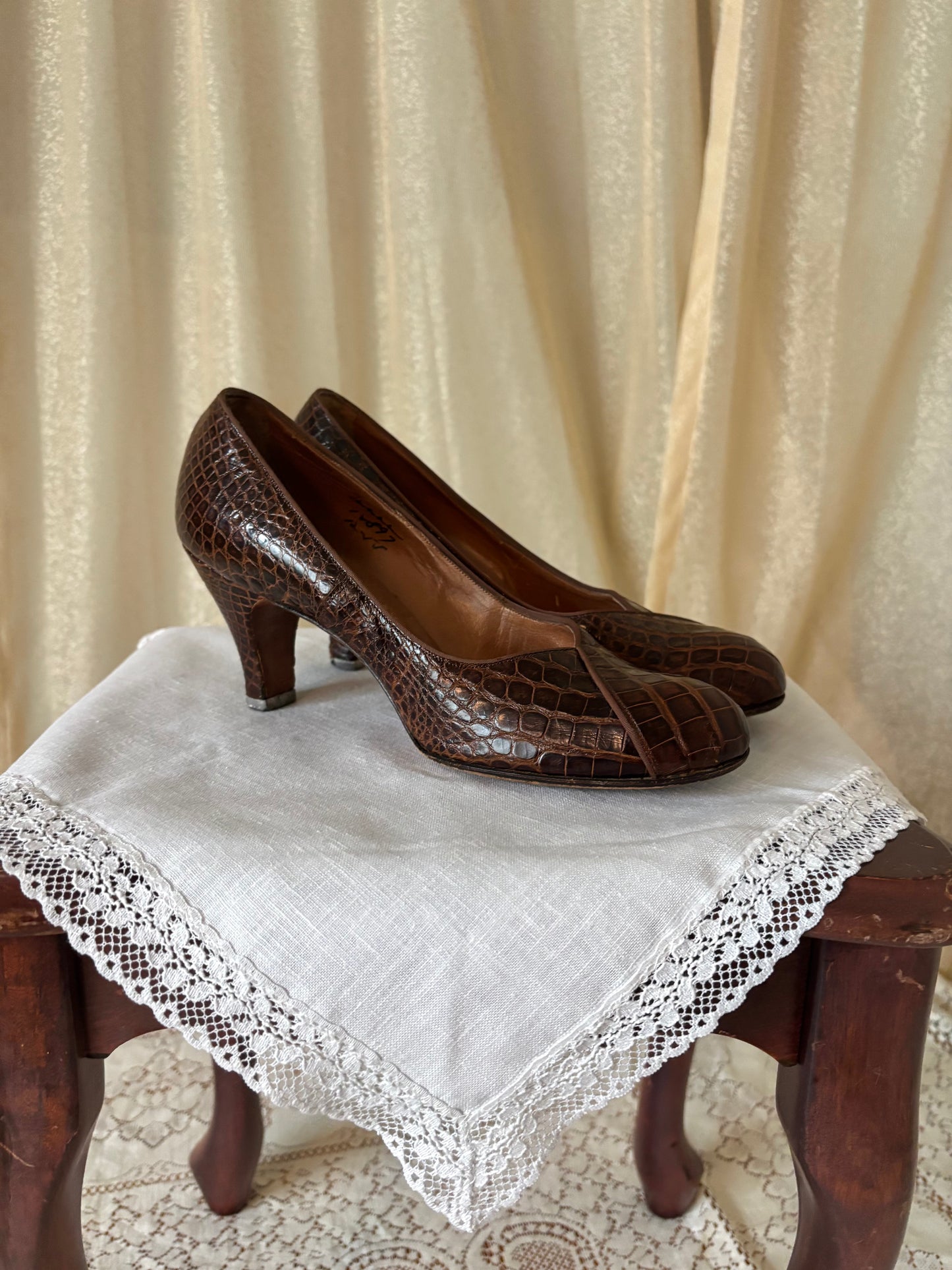 50s leather alligator heels