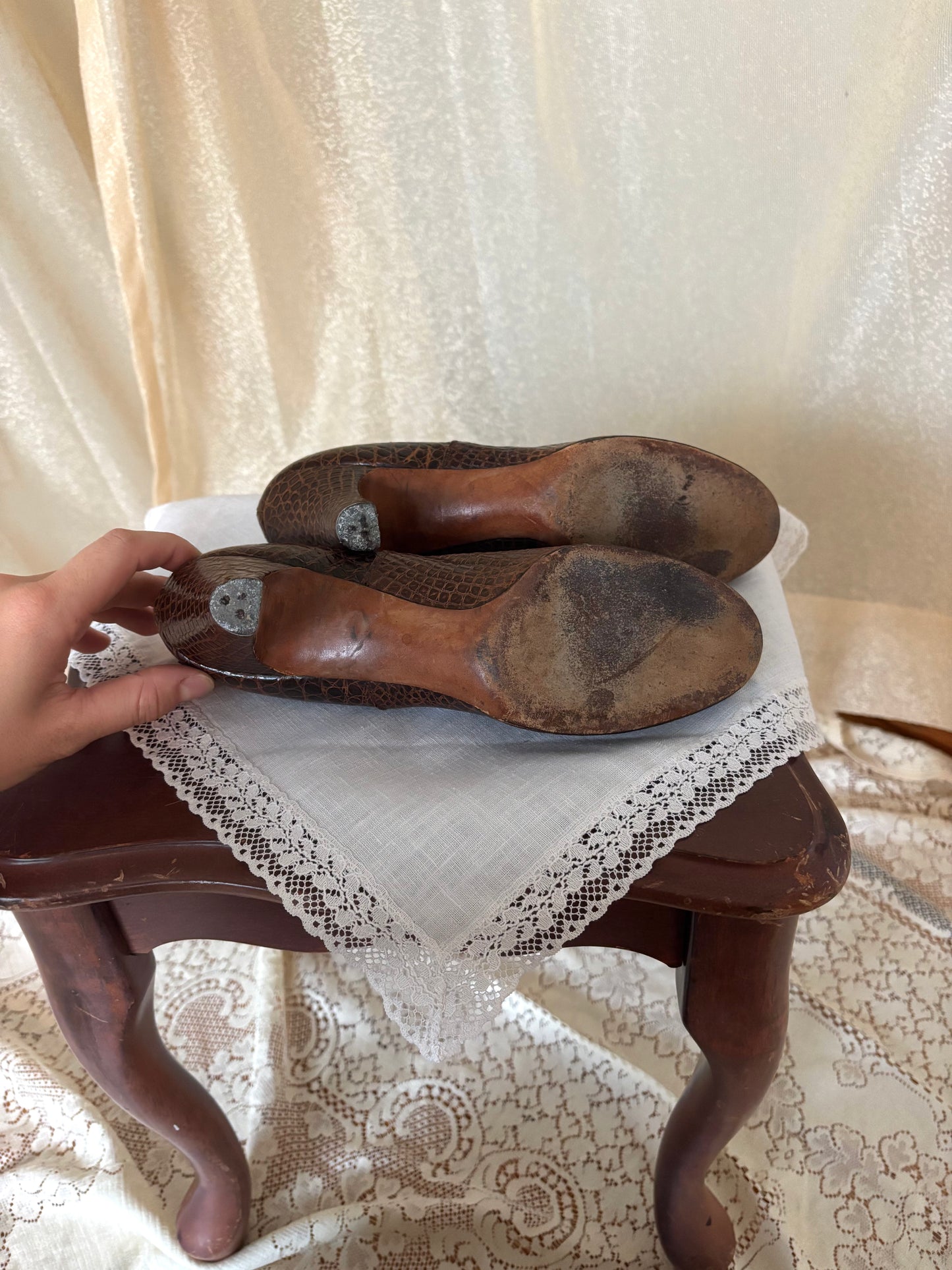 50s leather alligator heels