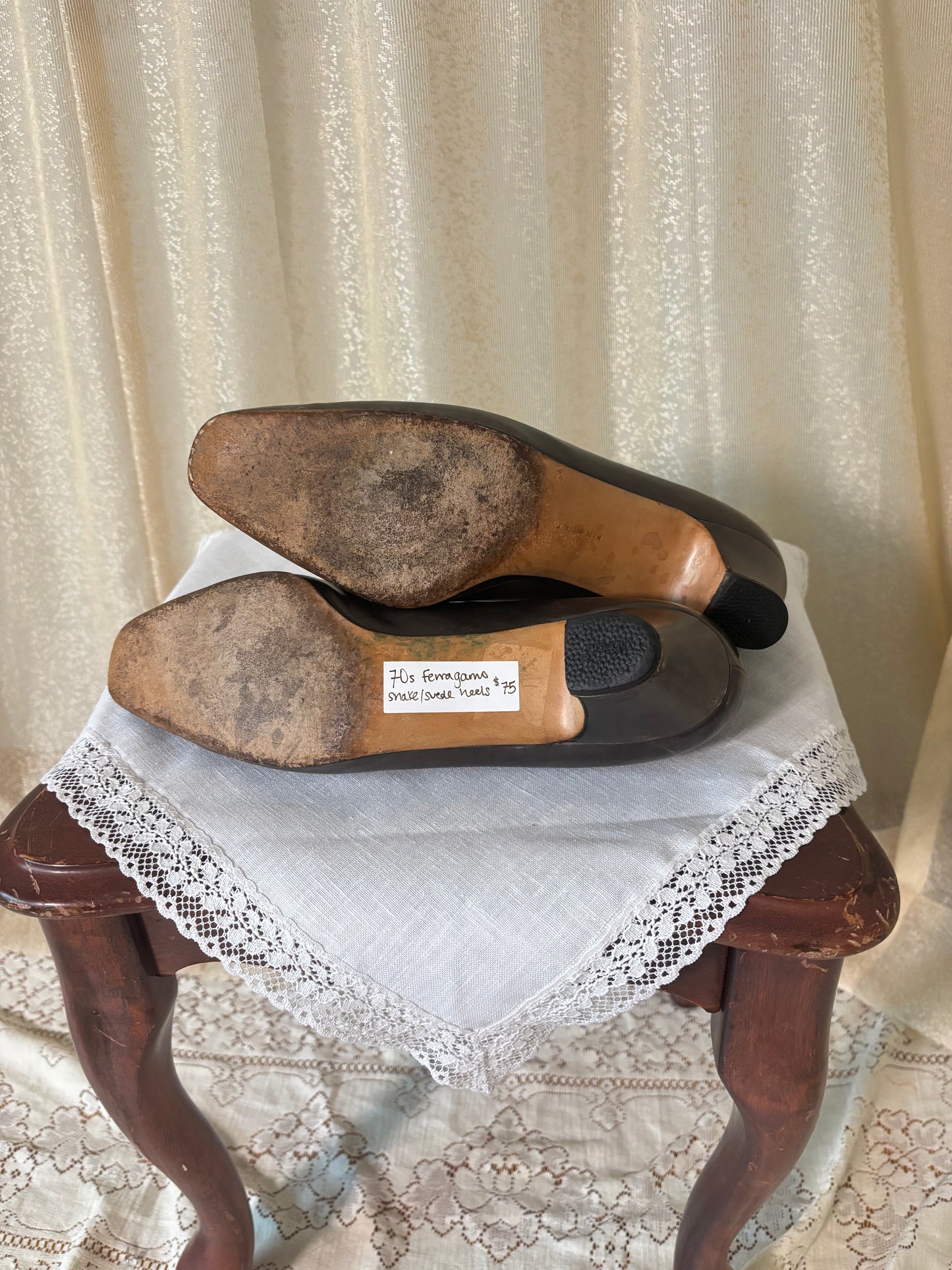 Vintage Ferragamo snakeskin suede heels