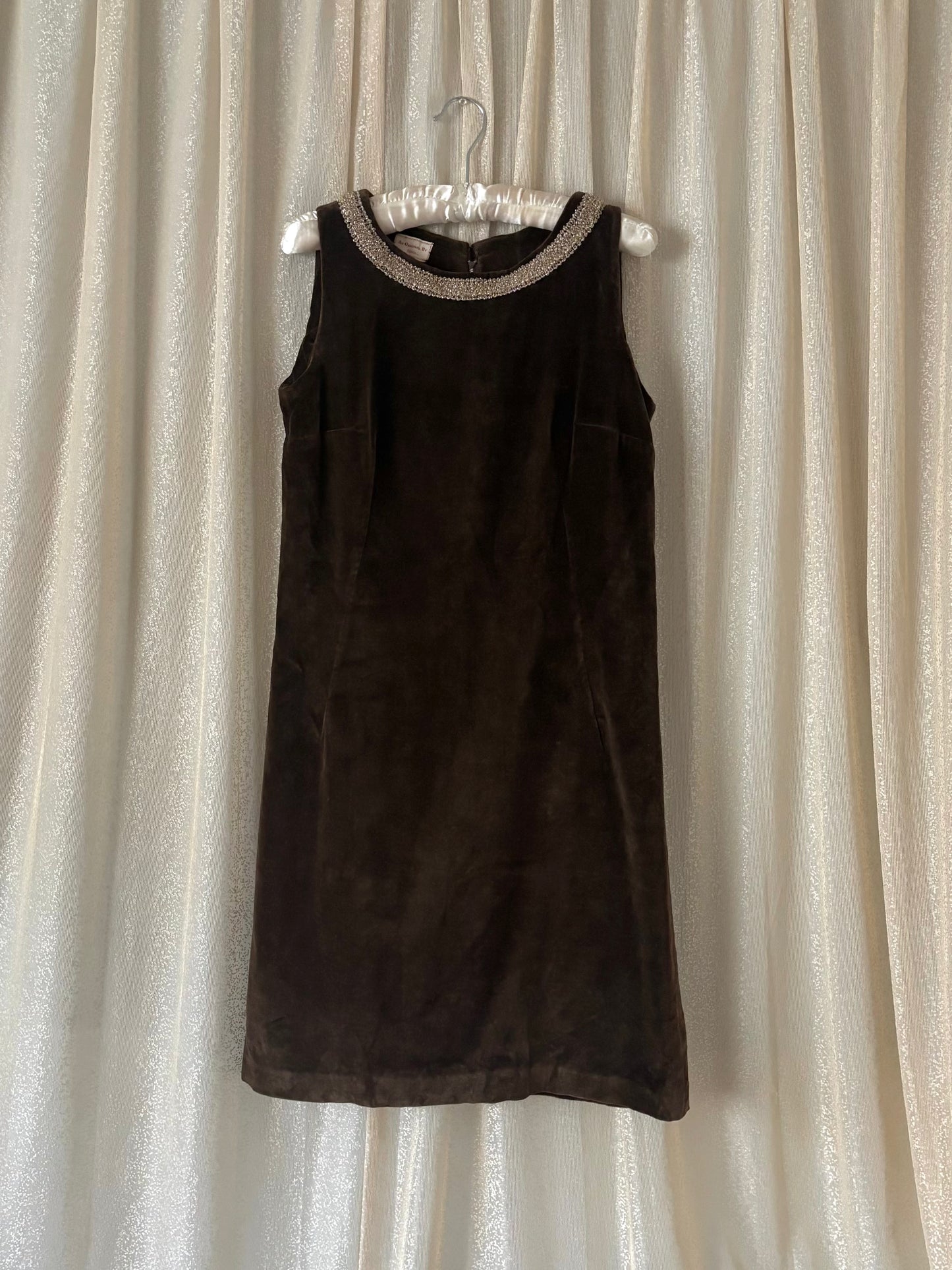 60s brown velvet shift dress