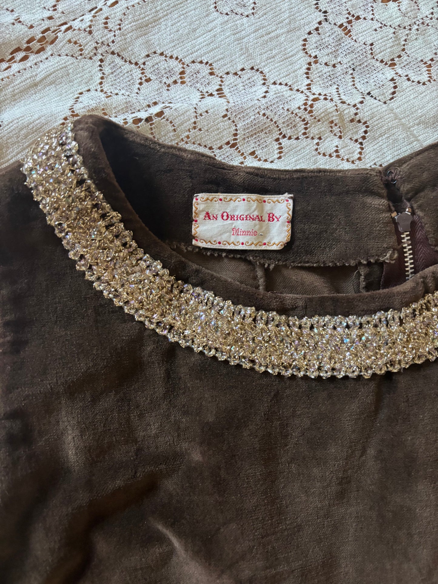 60s brown velvet shift dress