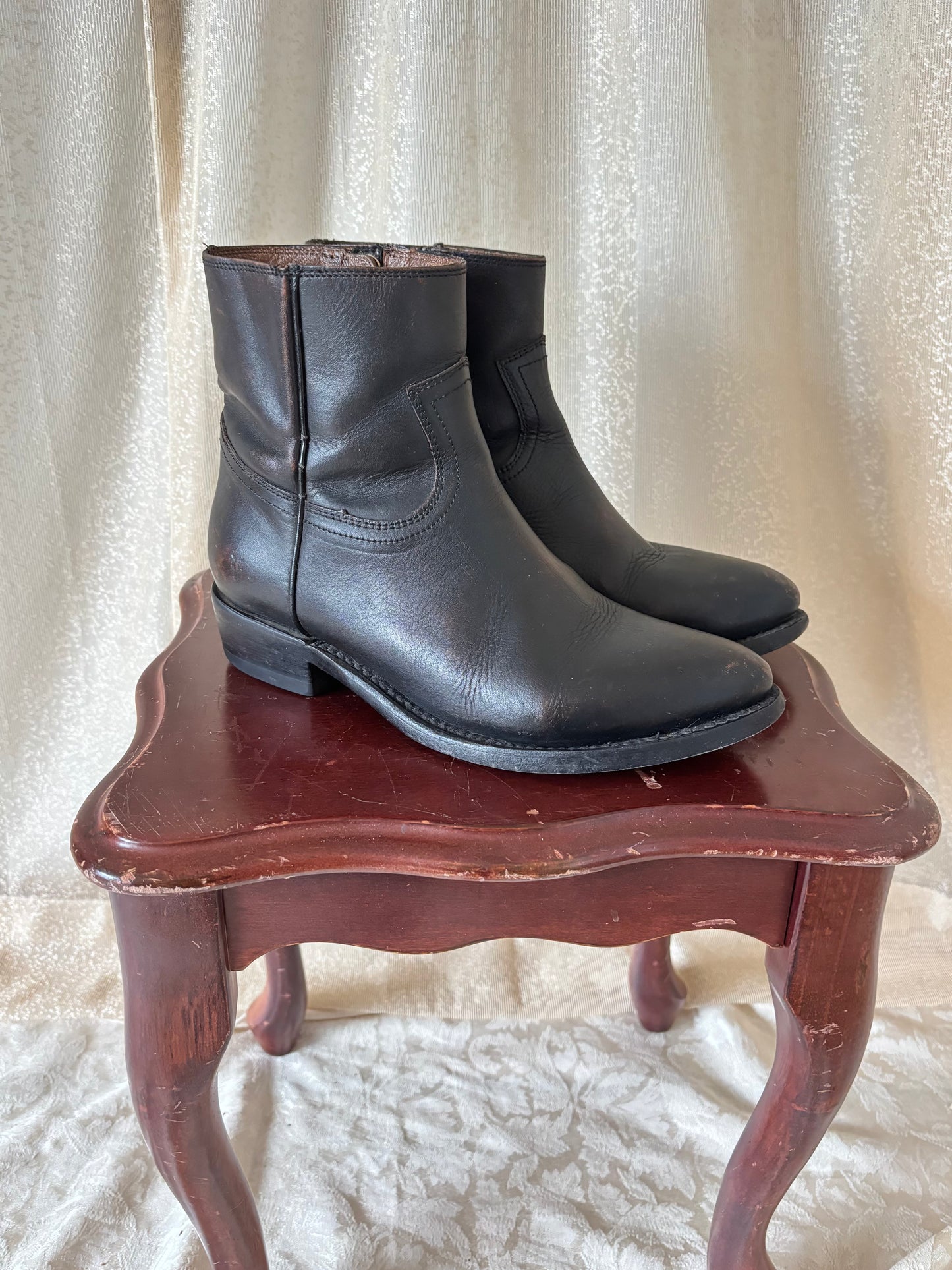Black leather Frye Billy ankle boots