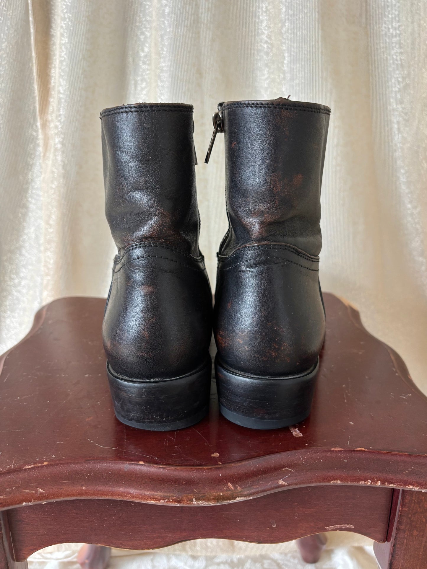 Black leather Frye Billy ankle boots