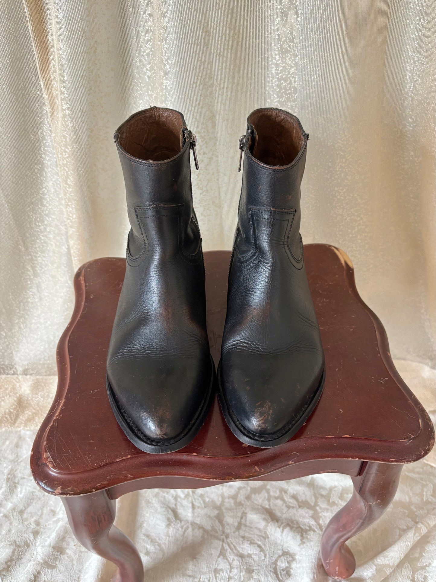 Black leather Frye Billy ankle boots