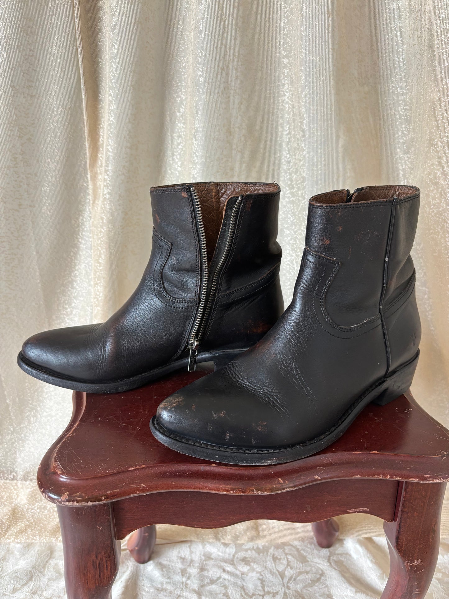 Black leather Frye Billy ankle boots
