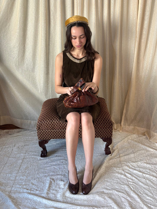 Yellow melusine beaded pillbox hat