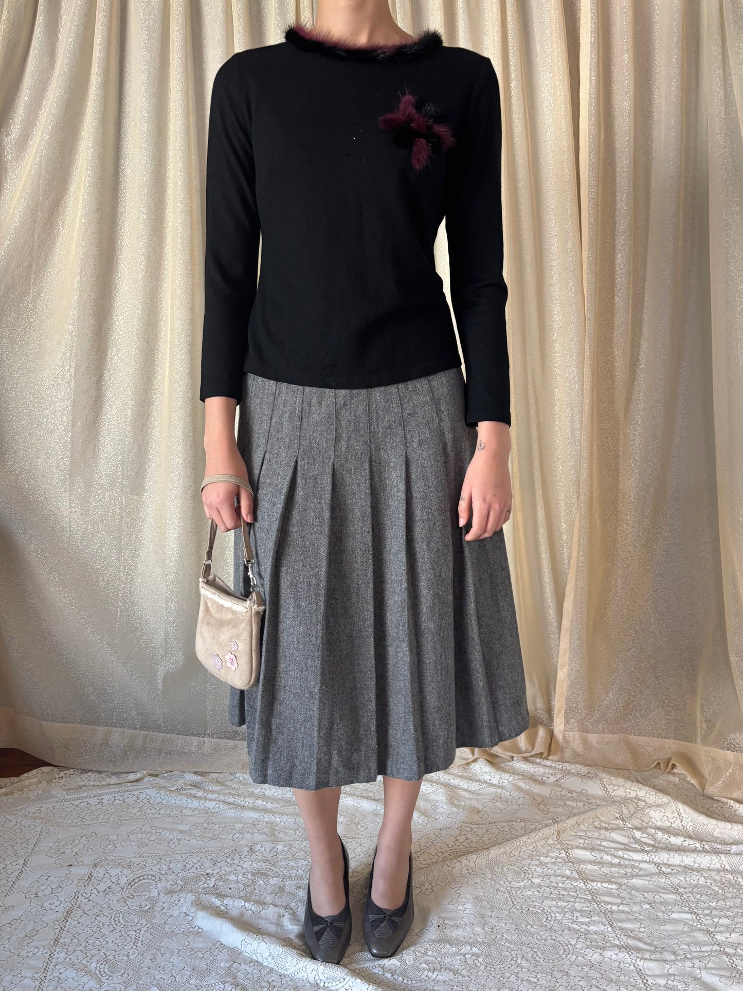 Vintage grey wool midi skirt