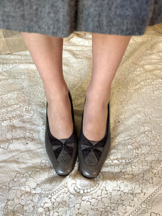 Vintage Ferragamo snakeskin suede heels