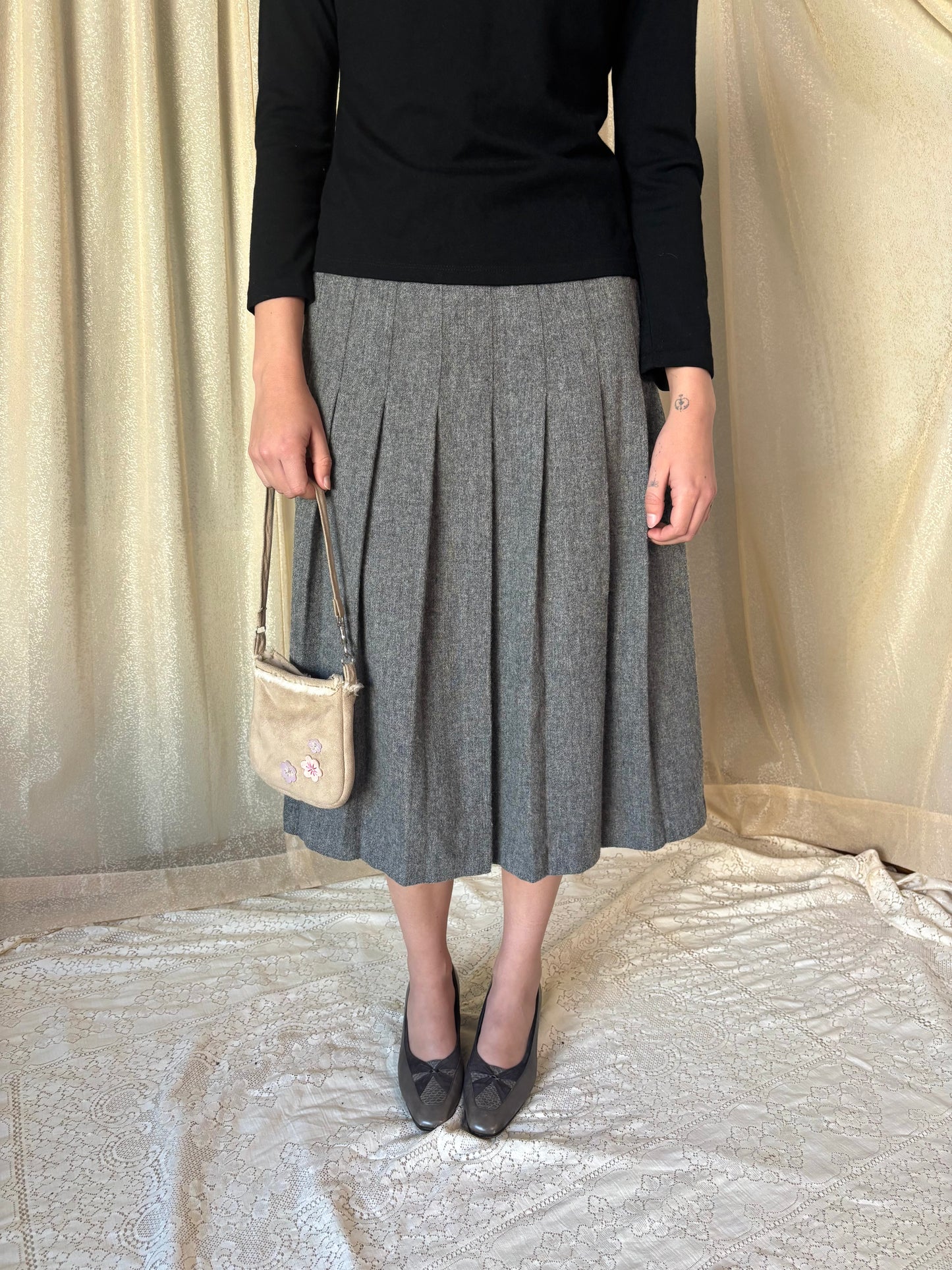Vintage grey wool midi skirt